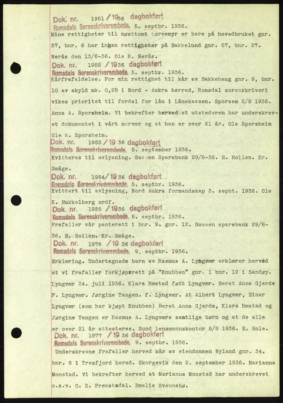 Romsdal sorenskriveri, AV/SAT-A-4149/1/2/2C: Mortgage book no. C1a, 1936-1945, Diary no: : 1951/1936