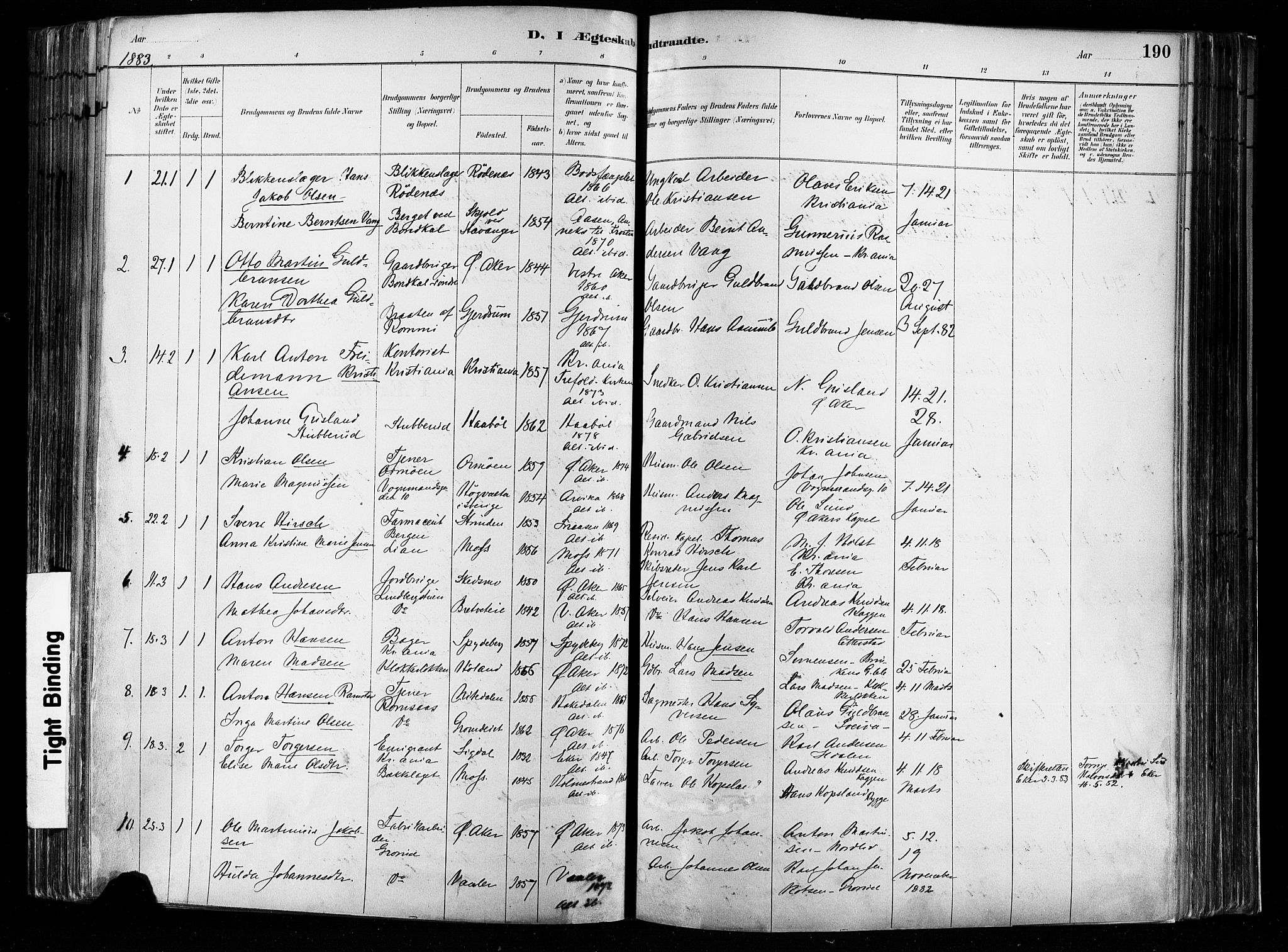 Østre Aker prestekontor Kirkebøker, SAO/A-10840/F/Fa/L0008: Parish register (official) no. I 8, 1883-1894, p. 190