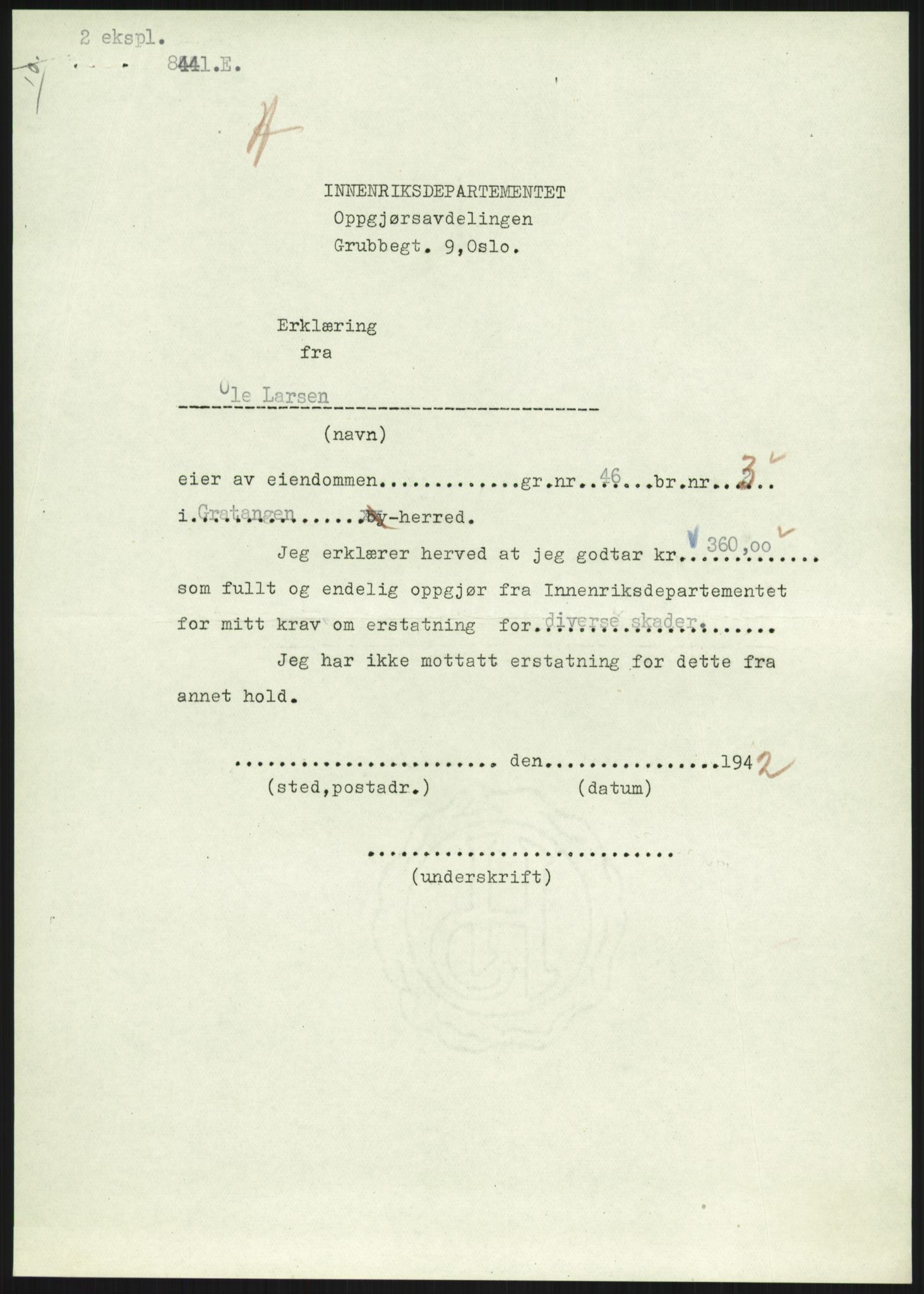 Forsvarsdepartementet, 10. kontor / Oppgjørskontoret, AV/RA-RAFA-1225/D/Dd/L0480: Troms, 1942-1953, p. 20