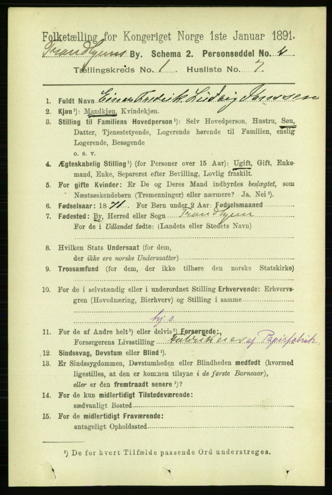 RA, 1891 census for 1601 Trondheim, 1891, p. 2684