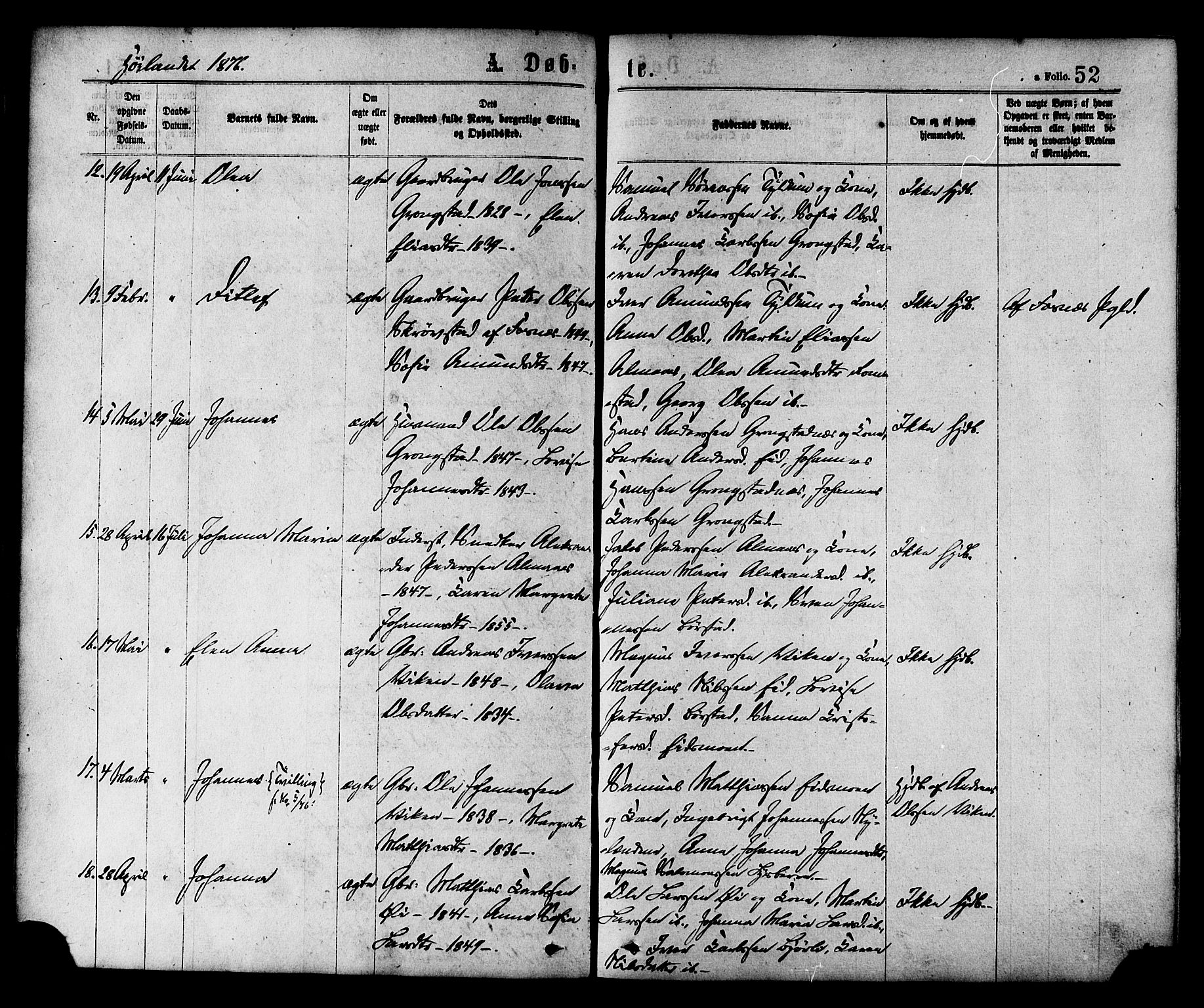 Ministerialprotokoller, klokkerbøker og fødselsregistre - Nord-Trøndelag, AV/SAT-A-1458/758/L0516: Parish register (official) no. 758A03 /2, 1869-1879, p. 52