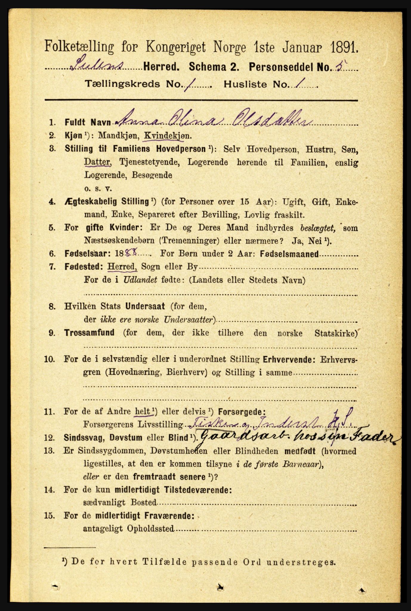 RA, 1891 census for 1412 Solund, 1891, p. 102