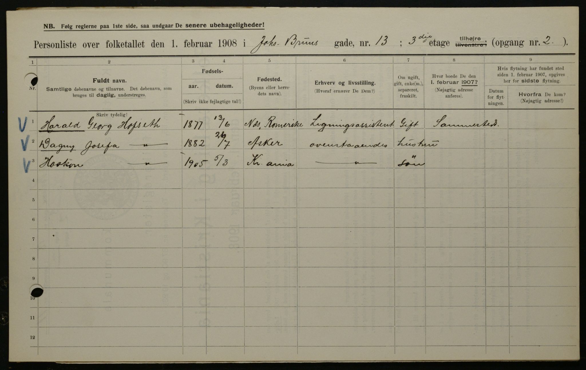 OBA, Municipal Census 1908 for Kristiania, 1908, p. 42136