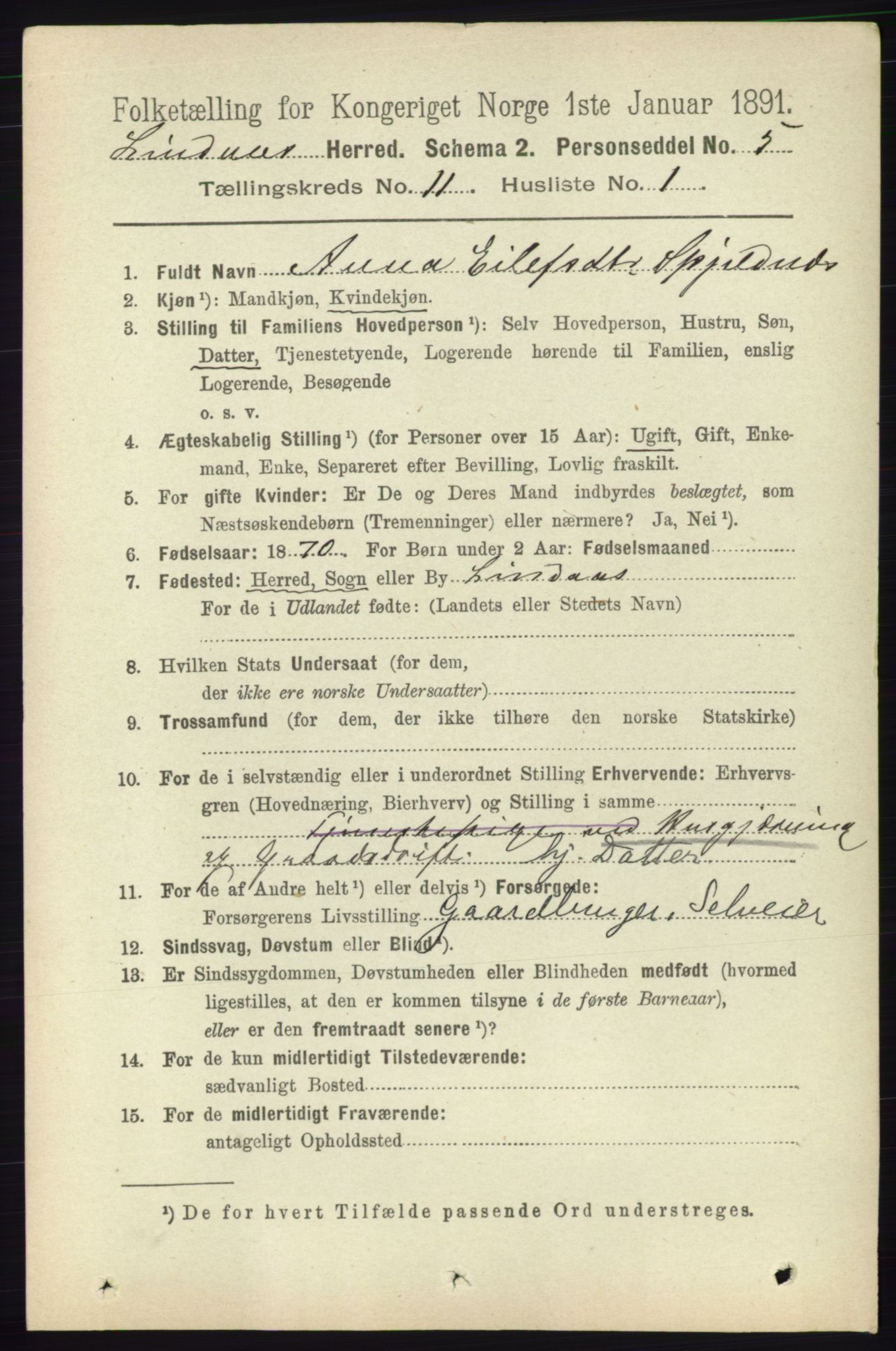 RA, 1891 census for 1263 Lindås, 1891, p. 3661