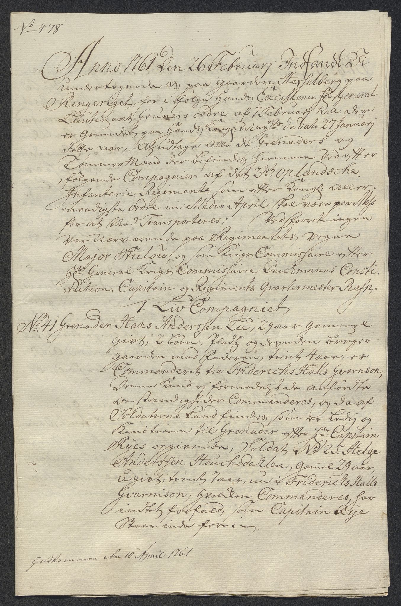 Kommanderende general (KG I) med Det norske krigsdirektorium, AV/RA-EA-5419/E/Ec/L0021: Ruller over nedkommanderte mannskap, 1758-1762, p. 576