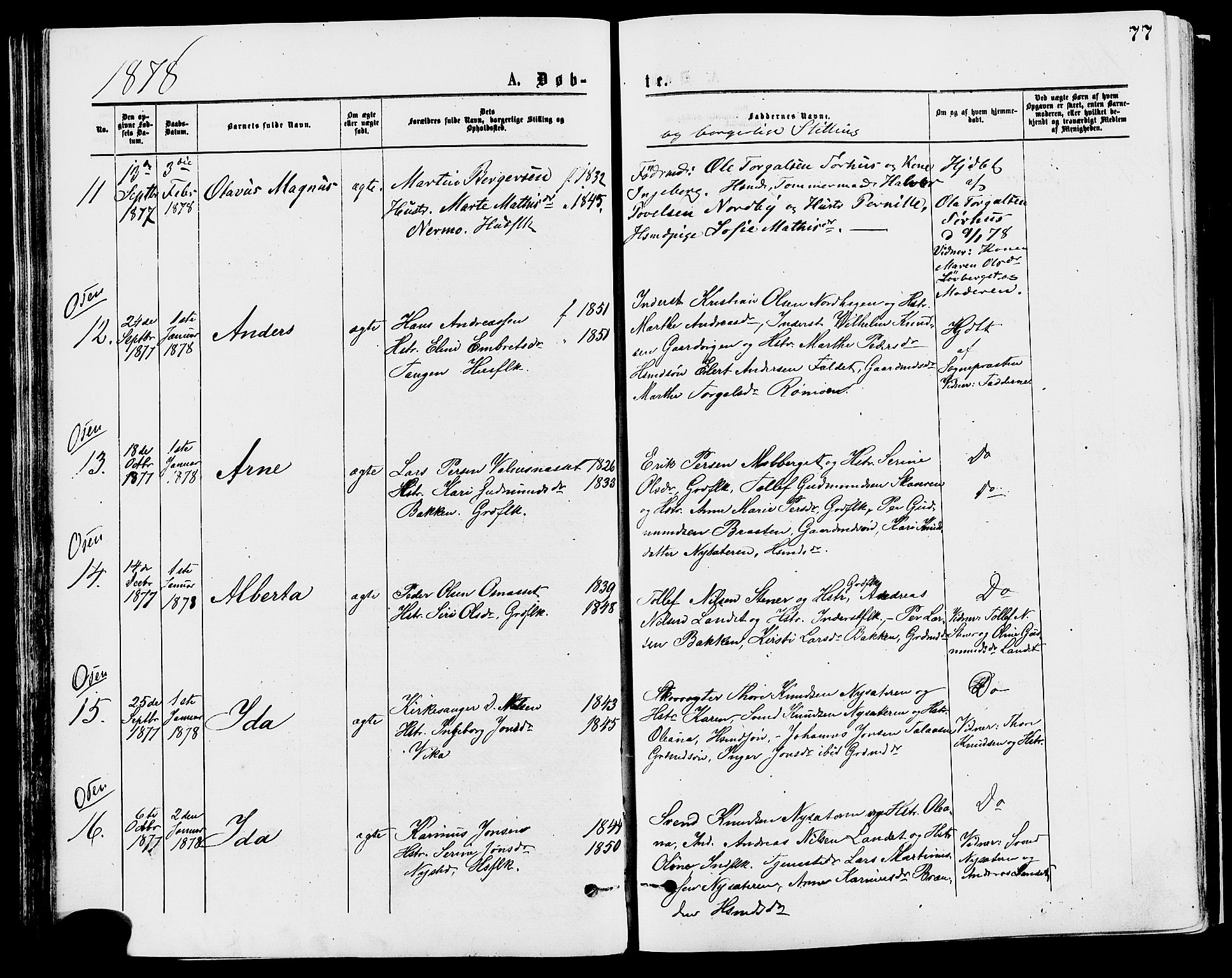 Trysil prestekontor, AV/SAH-PREST-046/H/Ha/Haa/L0007: Parish register (official) no. 7, 1874-1880, p. 77