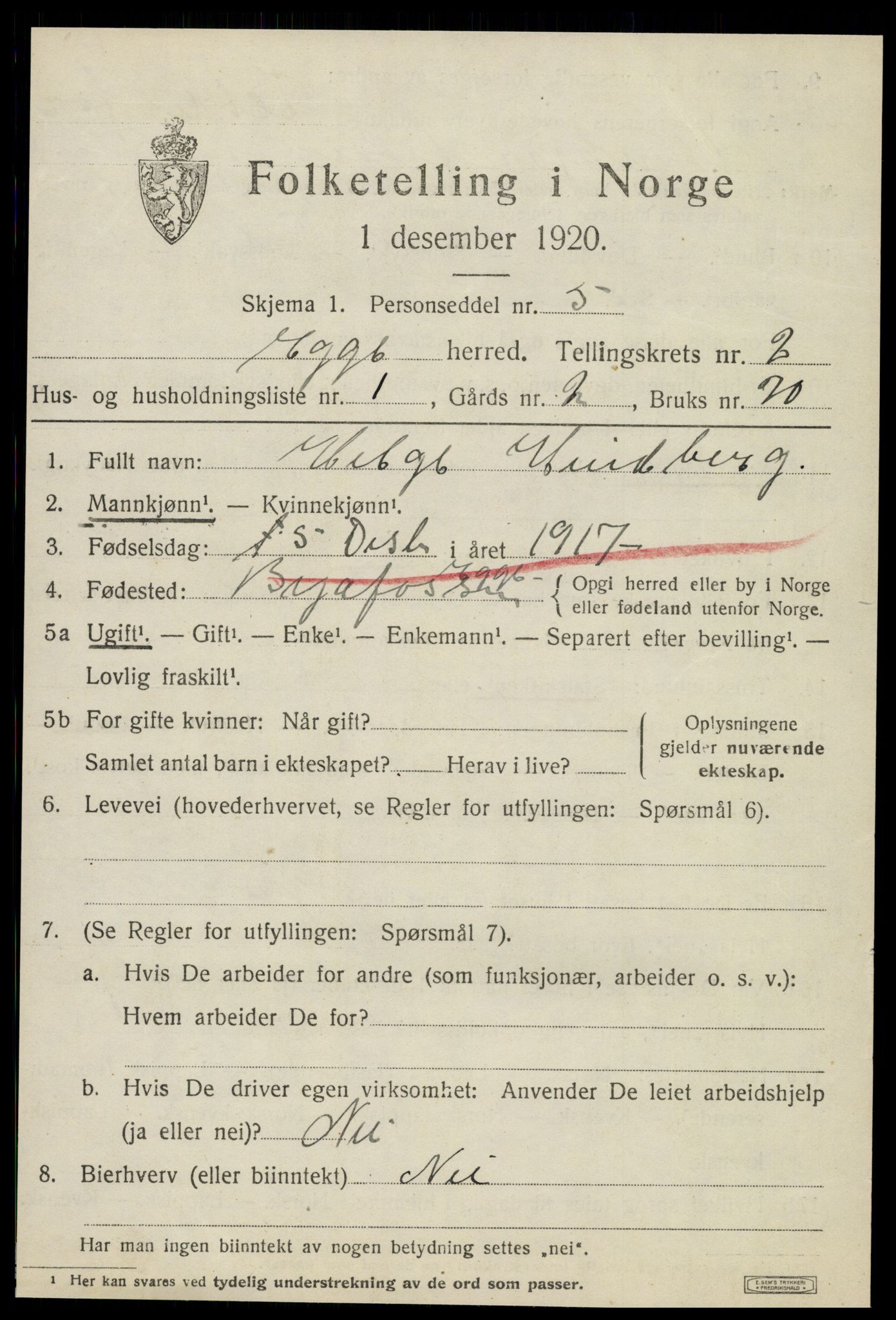 SAT, 1920 census for Egge, 1920, p. 1042