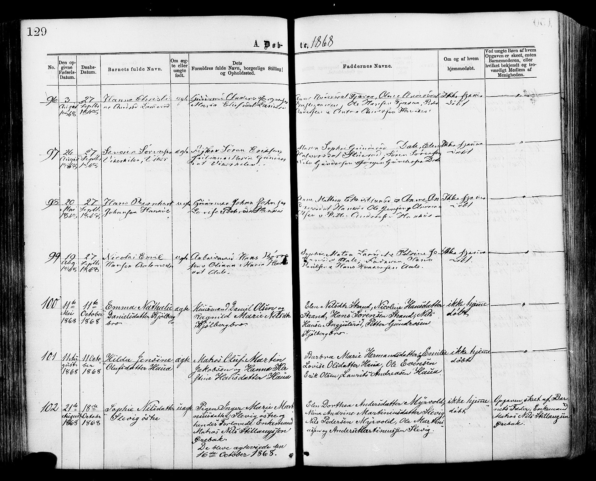 Onsøy prestekontor Kirkebøker, SAO/A-10914/F/Fa/L0004: Parish register (official) no. I 4, 1861-1877, p. 129