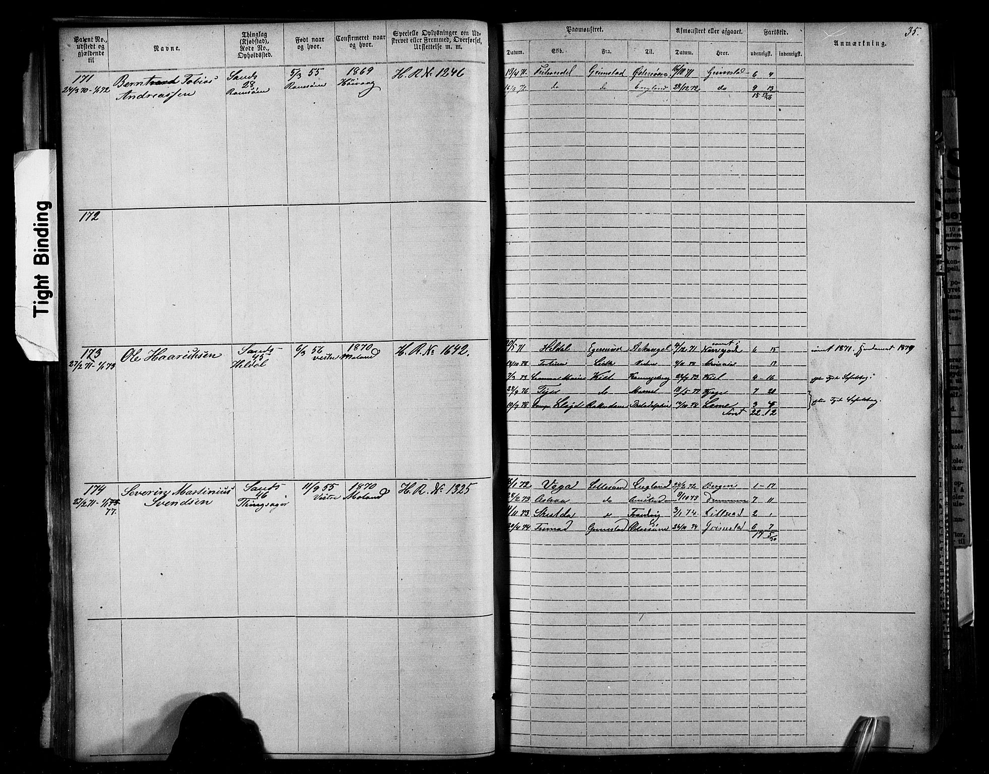 Lillesand mønstringskrets, SAK/2031-0014/F/Fa/L0002: Annotasjonsrulle nr 1-1910 med register, W-8, 1868-1891, p. 52