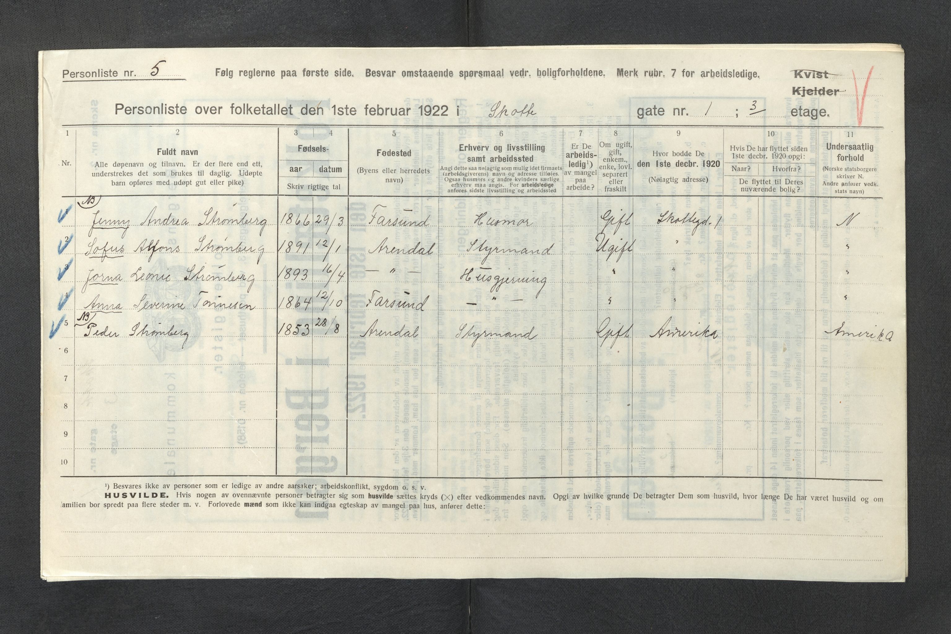 SAB, Municipal Census 1922 for Bergen, 1922, p. 37290