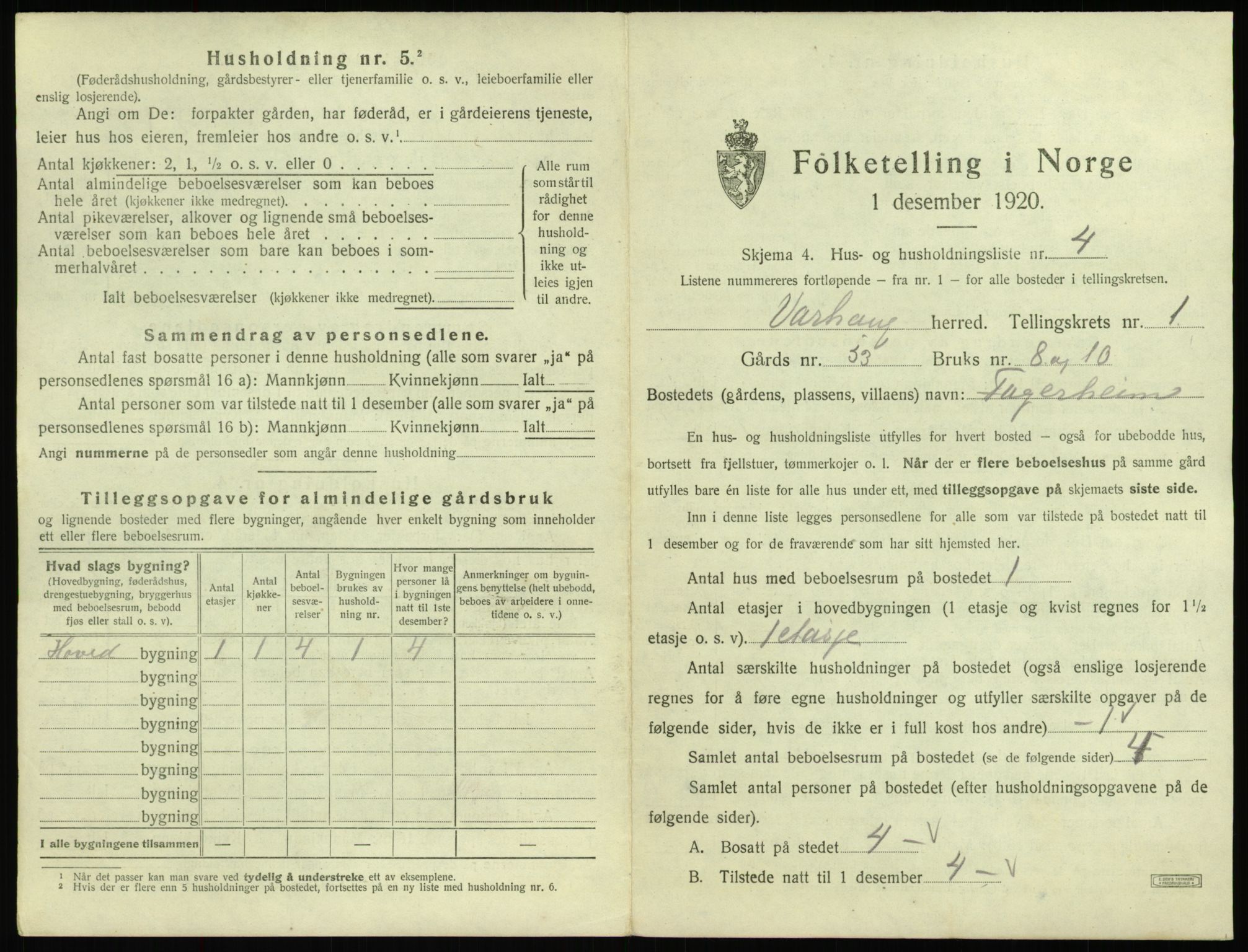 SAST, 1920 census for Varhaug, 1920, p. 35