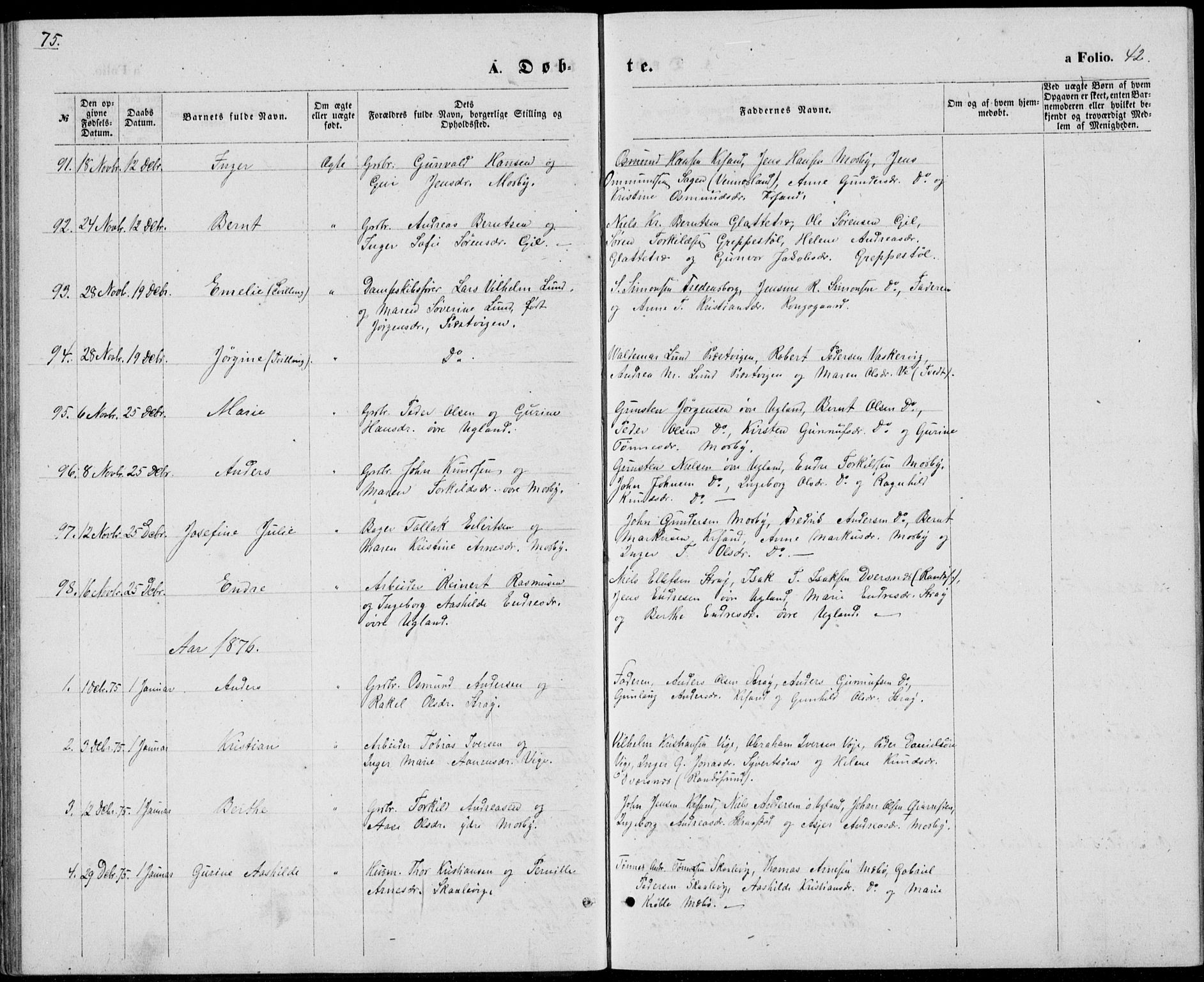 Oddernes sokneprestkontor, AV/SAK-1111-0033/F/Fb/Fba/L0007: Parish register (copy) no. B 7, 1869-1887, p. 42