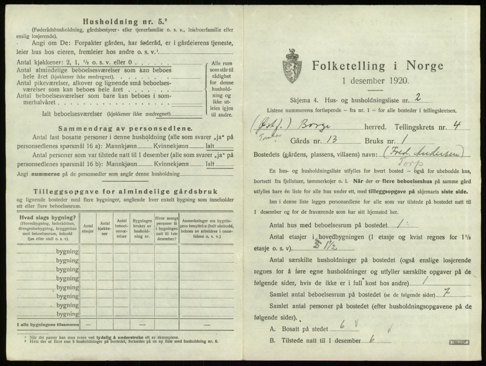 SAO, 1920 census for Borge, 1920, p. 838