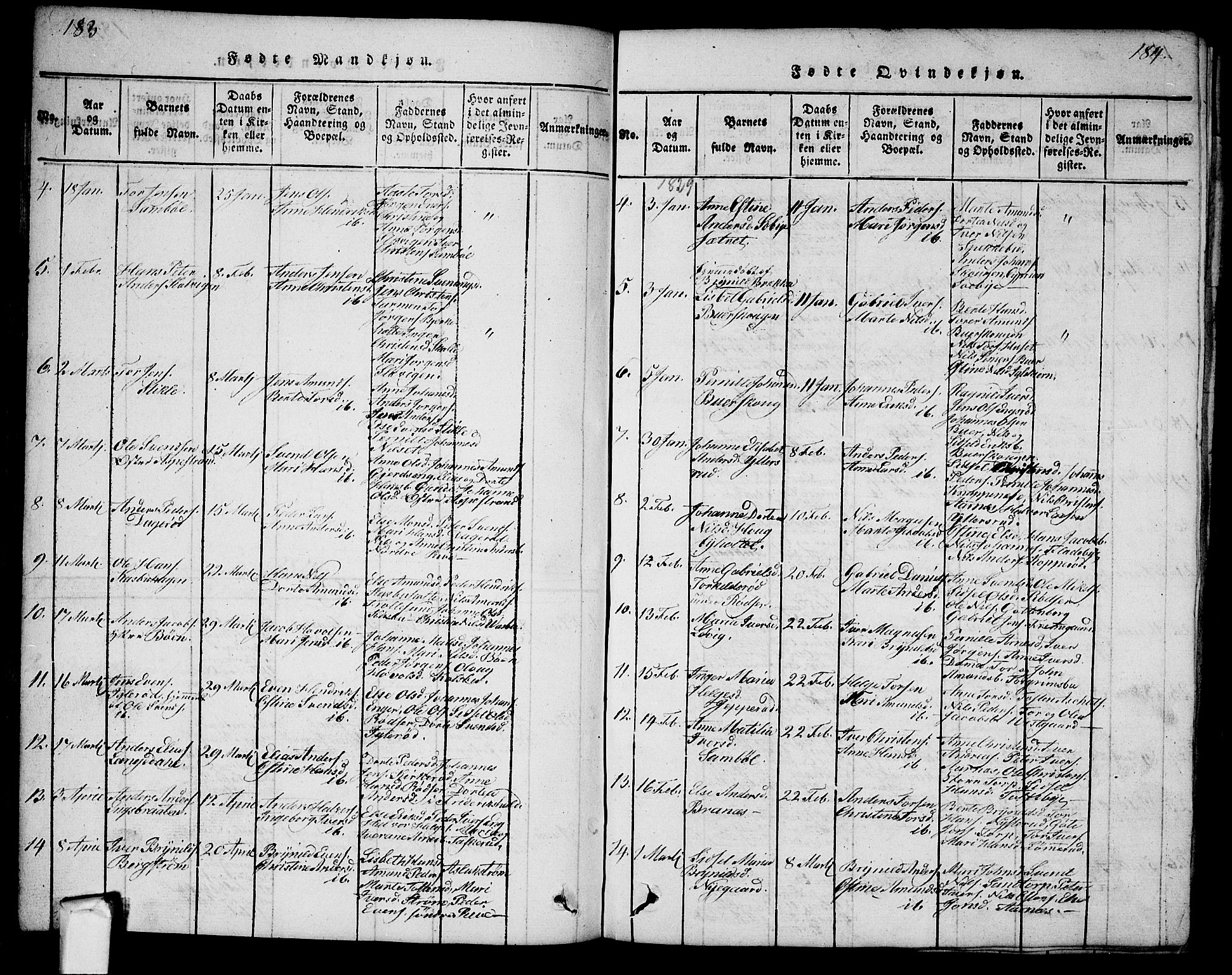 Aremark prestekontor Kirkebøker, AV/SAO-A-10899/G/Ga/L0001: Parish register (copy) no.  I 1, 1814-1834, p. 183-184