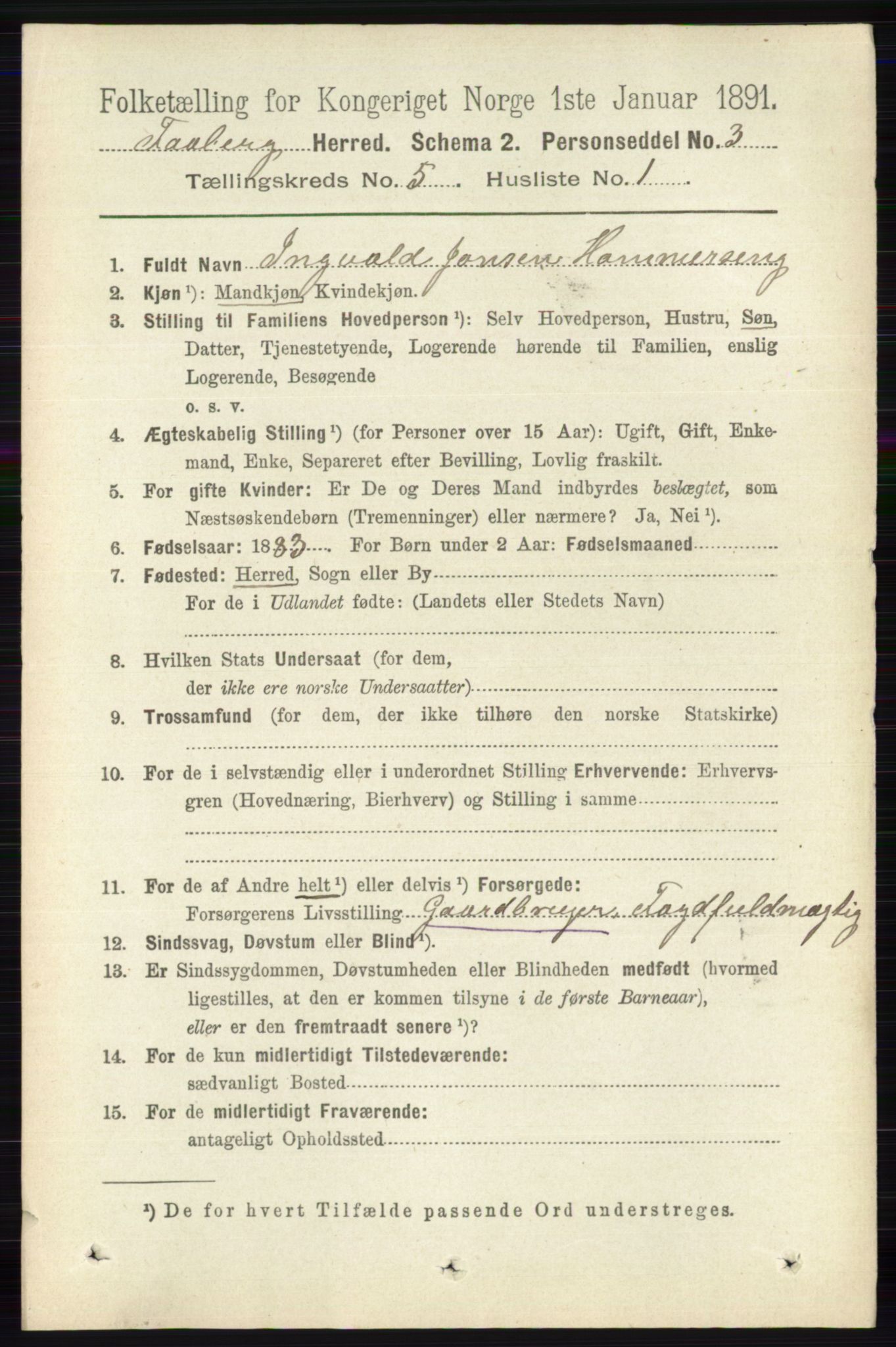 RA, 1891 census for 0524 Fåberg, 1891, p. 1642