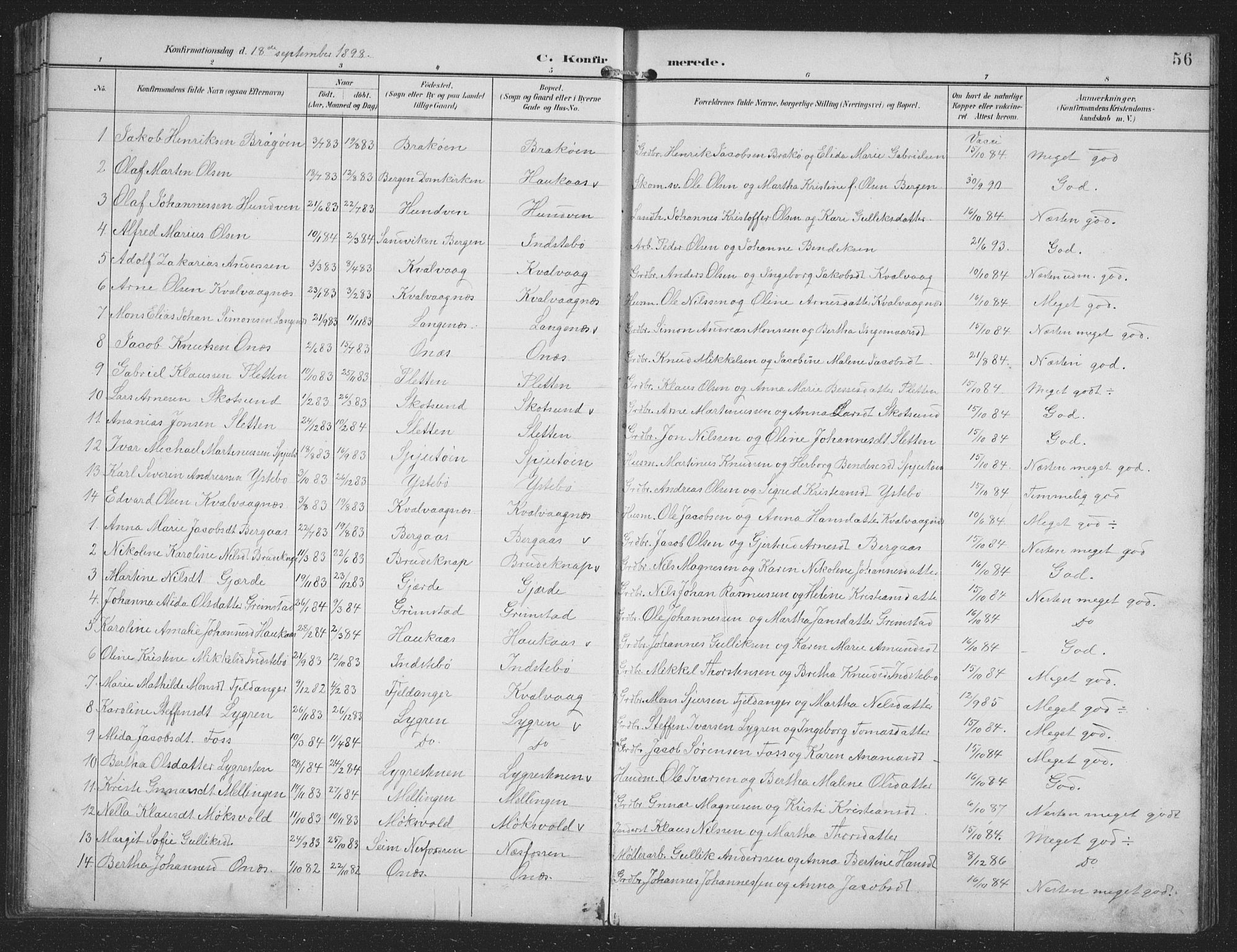 Alversund Sokneprestembete, SAB/A-73901/H/Ha/Hab: Parish register (copy) no. B 4, 1897-1914, p. 56