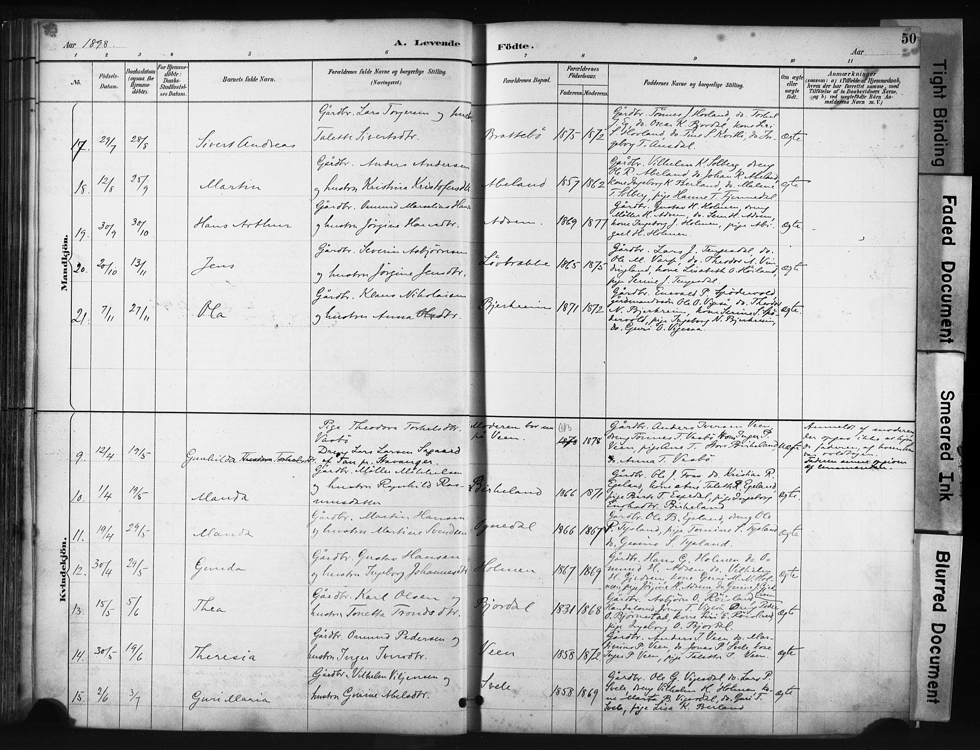 Helleland sokneprestkontor, AV/SAST-A-101810: Parish register (official) no. A 9, 1887-1908, p. 50