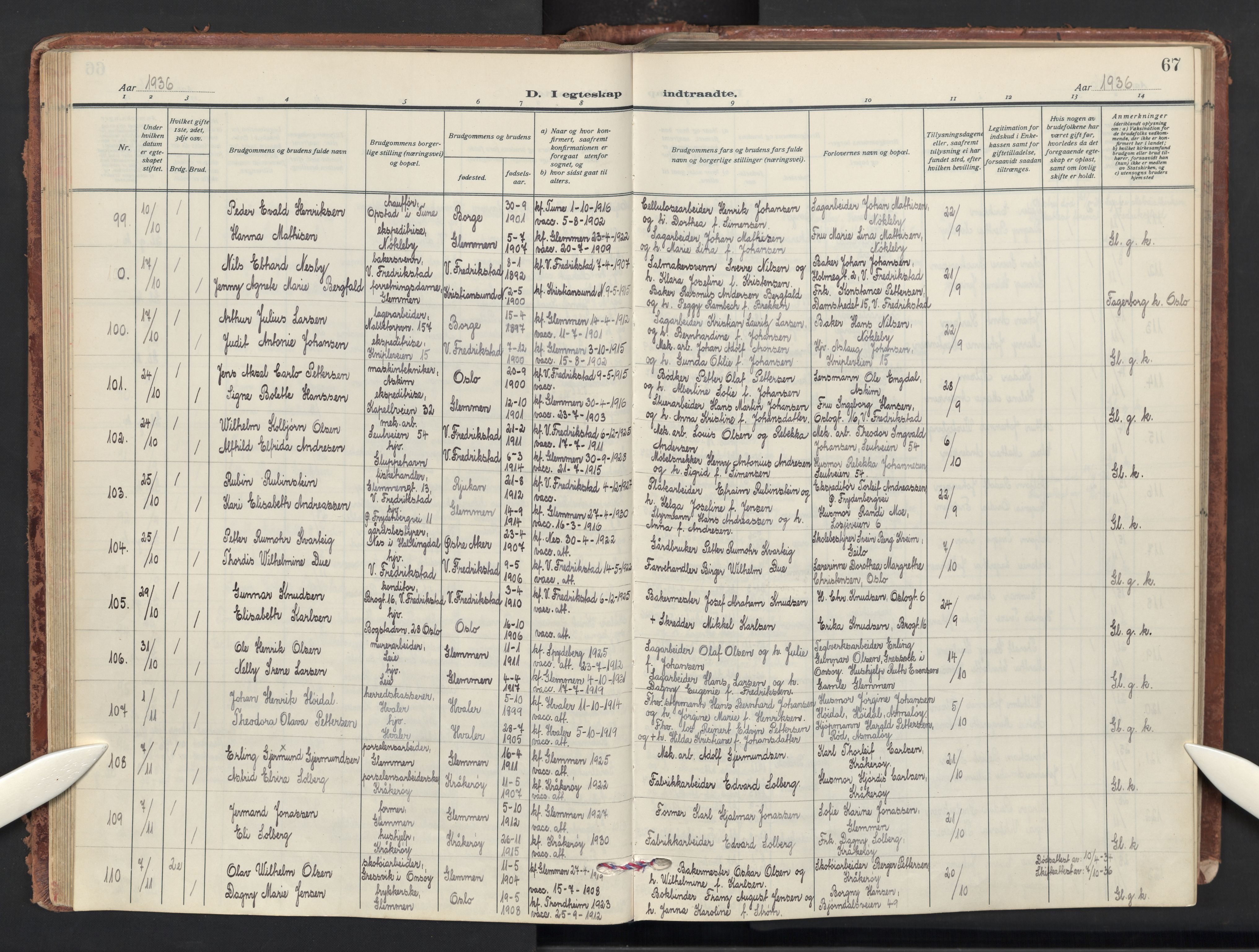 Glemmen prestekontor Kirkebøker, AV/SAO-A-10908/G/Ga/L0010: Parish register (copy) no. 10, 1928-1951, p. 67