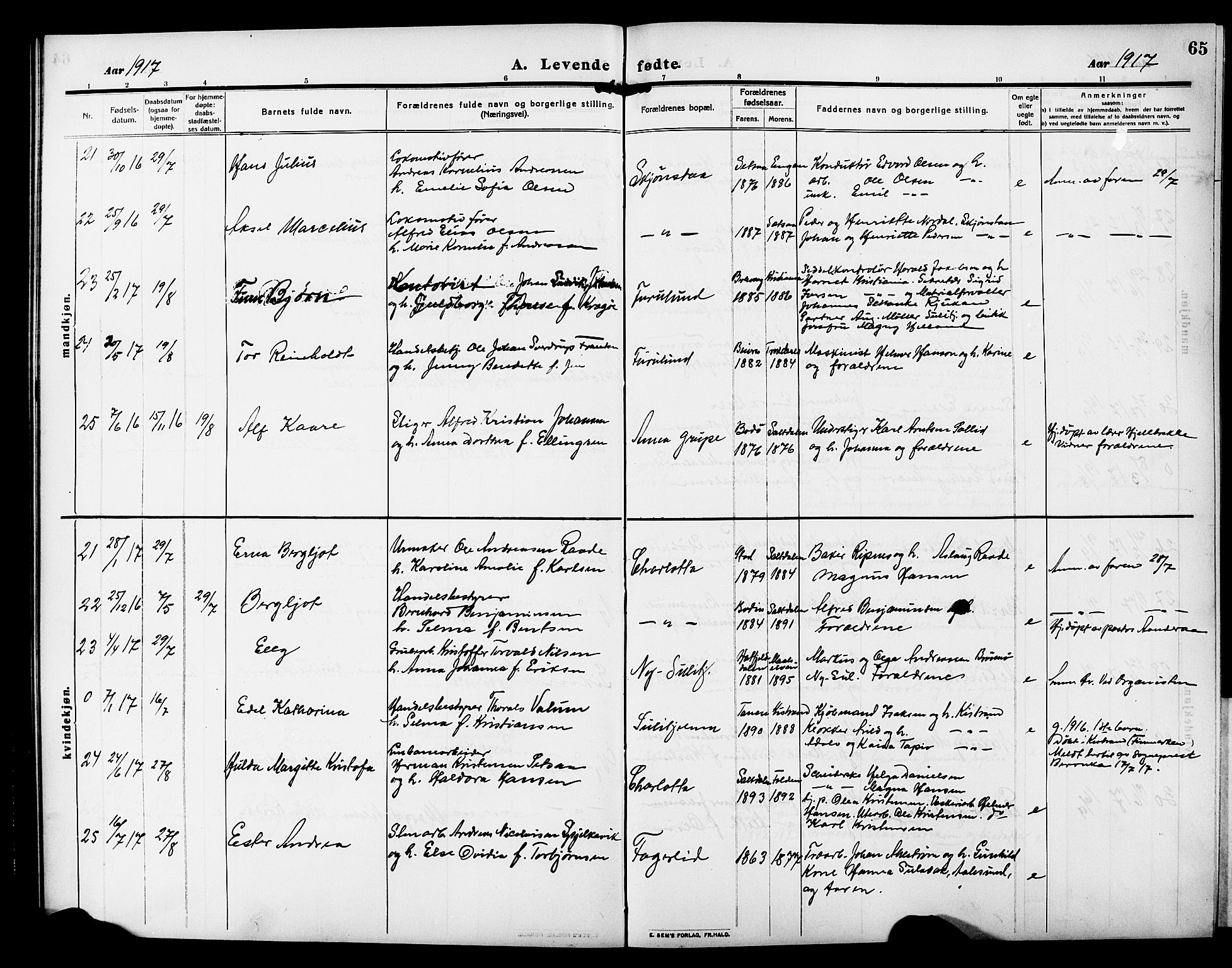 Ministerialprotokoller, klokkerbøker og fødselsregistre - Nordland, AV/SAT-A-1459/850/L0710: Parish register (official) no. 850A02, 1910-1920, p. 65