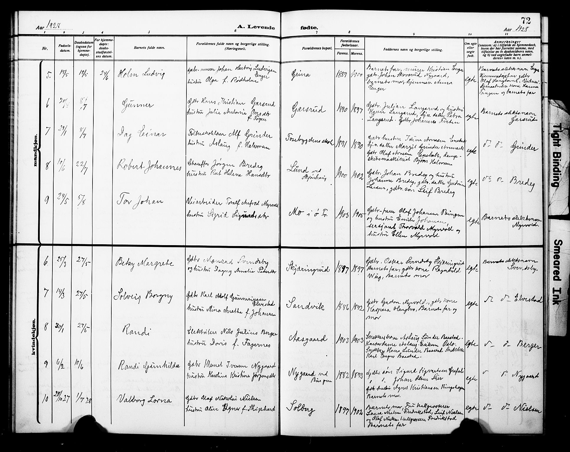 Trøgstad prestekontor Kirkebøker, AV/SAO-A-10925/G/Ga/L0002: Parish register (copy) no. I 2, 1911-1929, p. 72