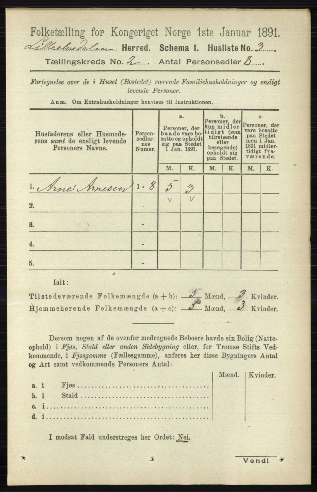 RA, 1891 census for 0438 Lille Elvedalen, 1891, p. 485