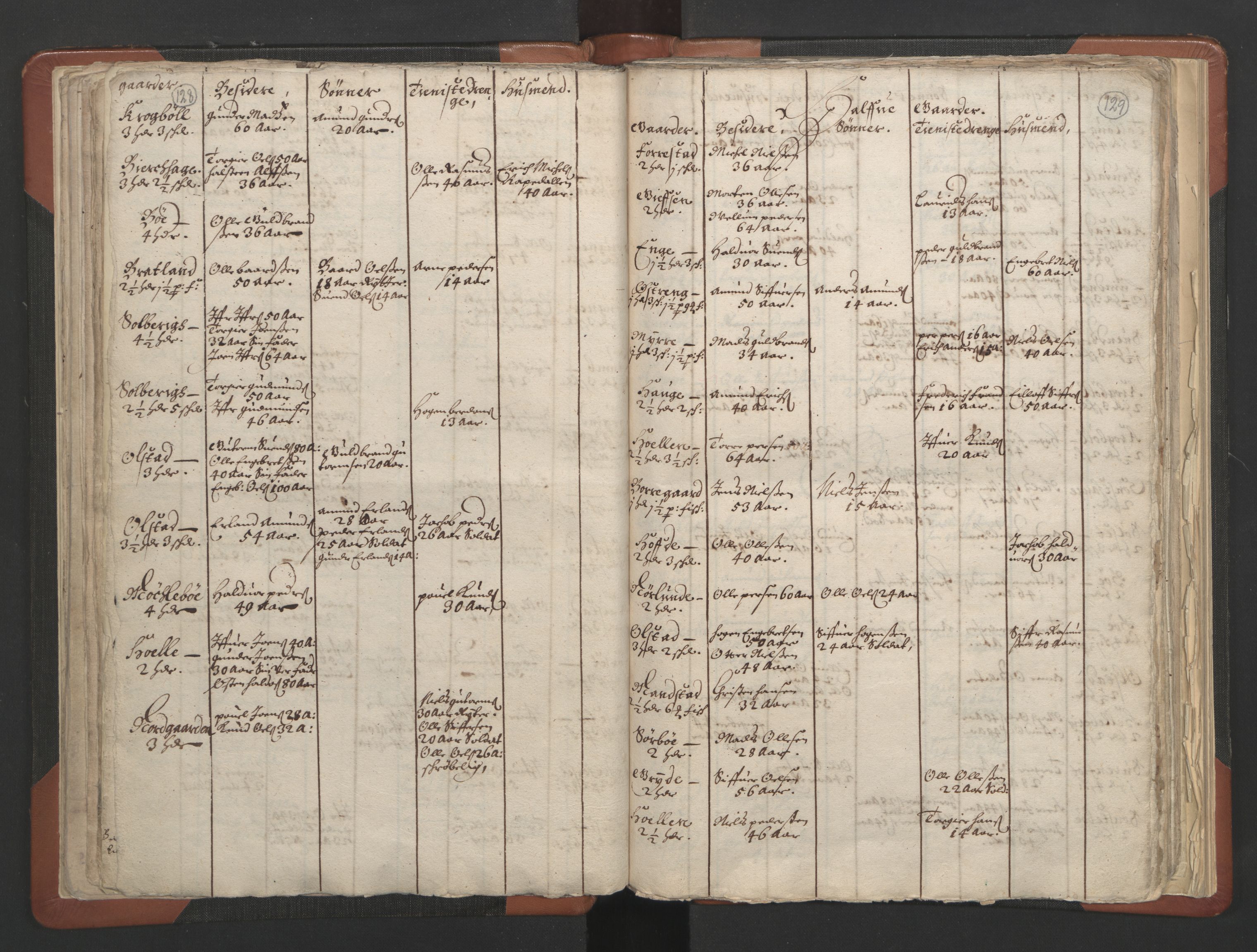 RA, Vicar's Census 1664-1666, no. 6: Gudbrandsdal deanery, 1664-1666, p. 128-129
