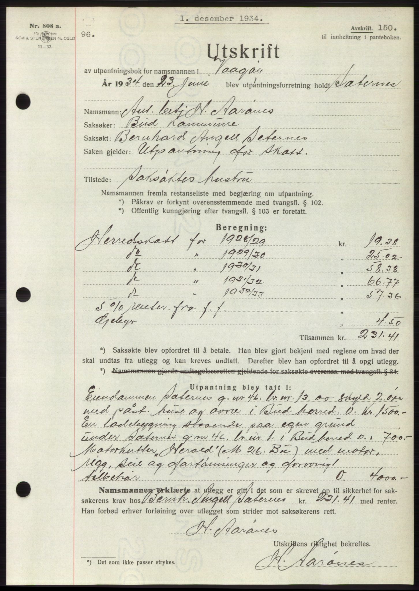 Romsdal sorenskriveri, AV/SAT-A-4149/1/2/2C/L0066: Mortgage book no. 60, 1934-1935, Deed date: 01.12.1934