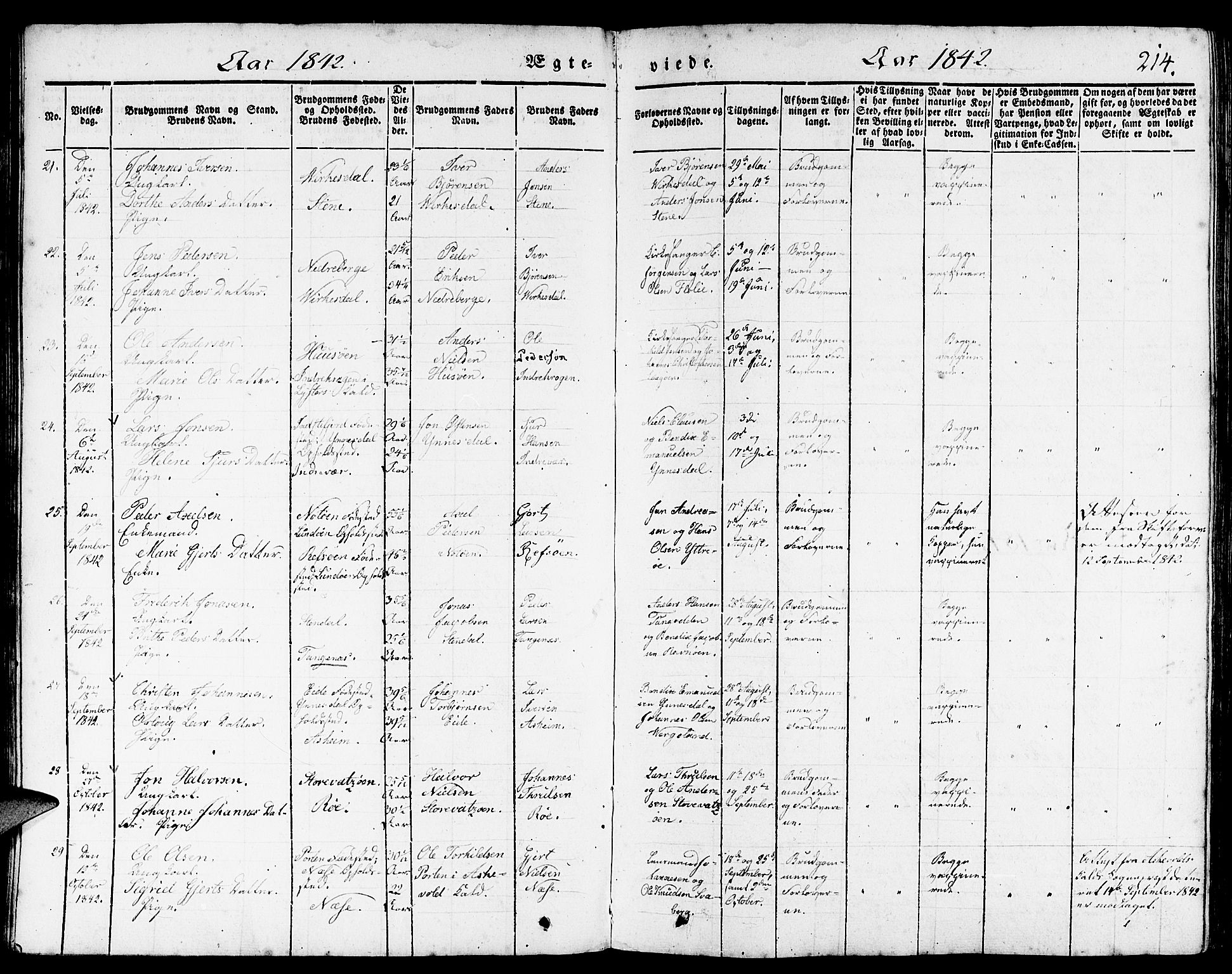 Gulen sokneprestembete, AV/SAB-A-80201/H/Haa/Haaa/L0020: Parish register (official) no. A 20, 1837-1847, p. 214