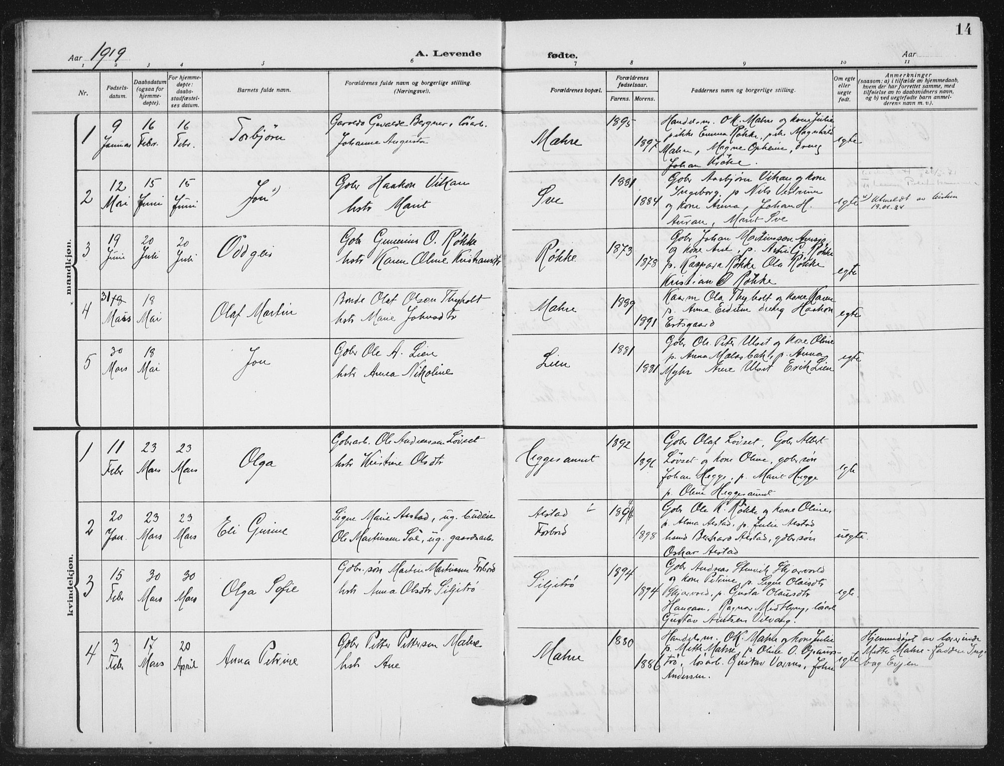 Ministerialprotokoller, klokkerbøker og fødselsregistre - Nord-Trøndelag, SAT/A-1458/712/L0102: Parish register (official) no. 712A03, 1916-1929, p. 14