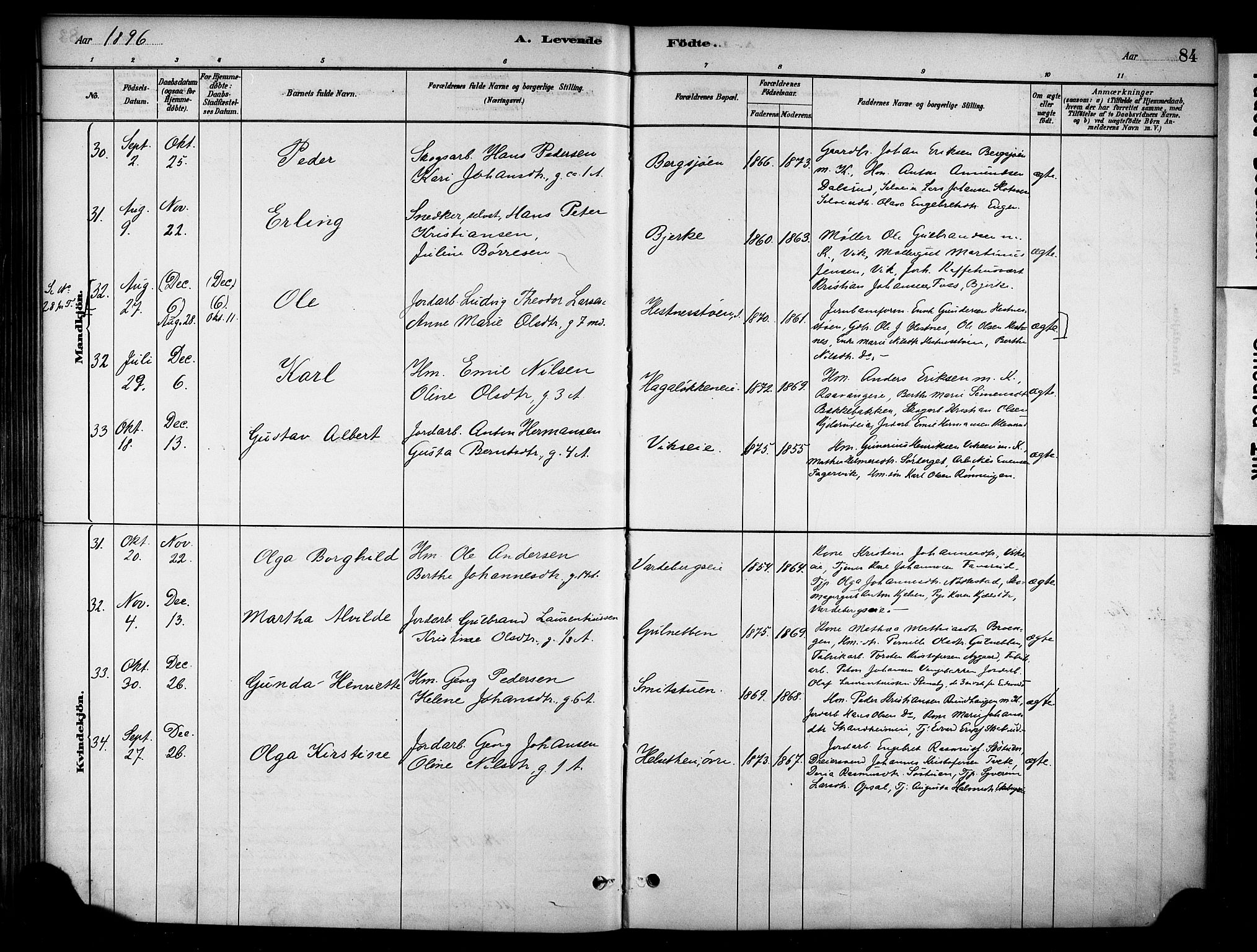 Stange prestekontor, AV/SAH-PREST-002/K/L0018: Parish register (official) no. 18, 1880-1896, p. 84