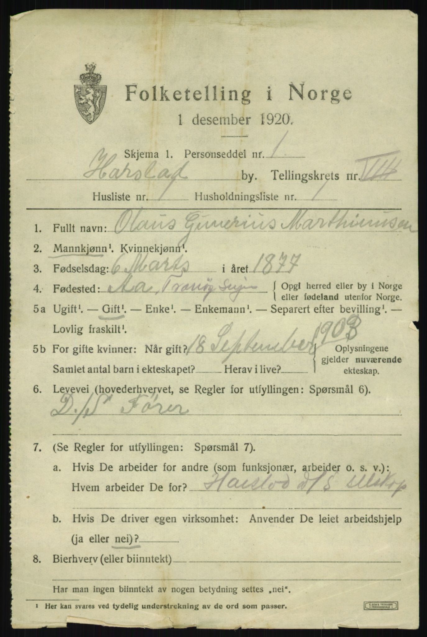 SATØ, 1920 census for Harstad, 1920, p. 8974