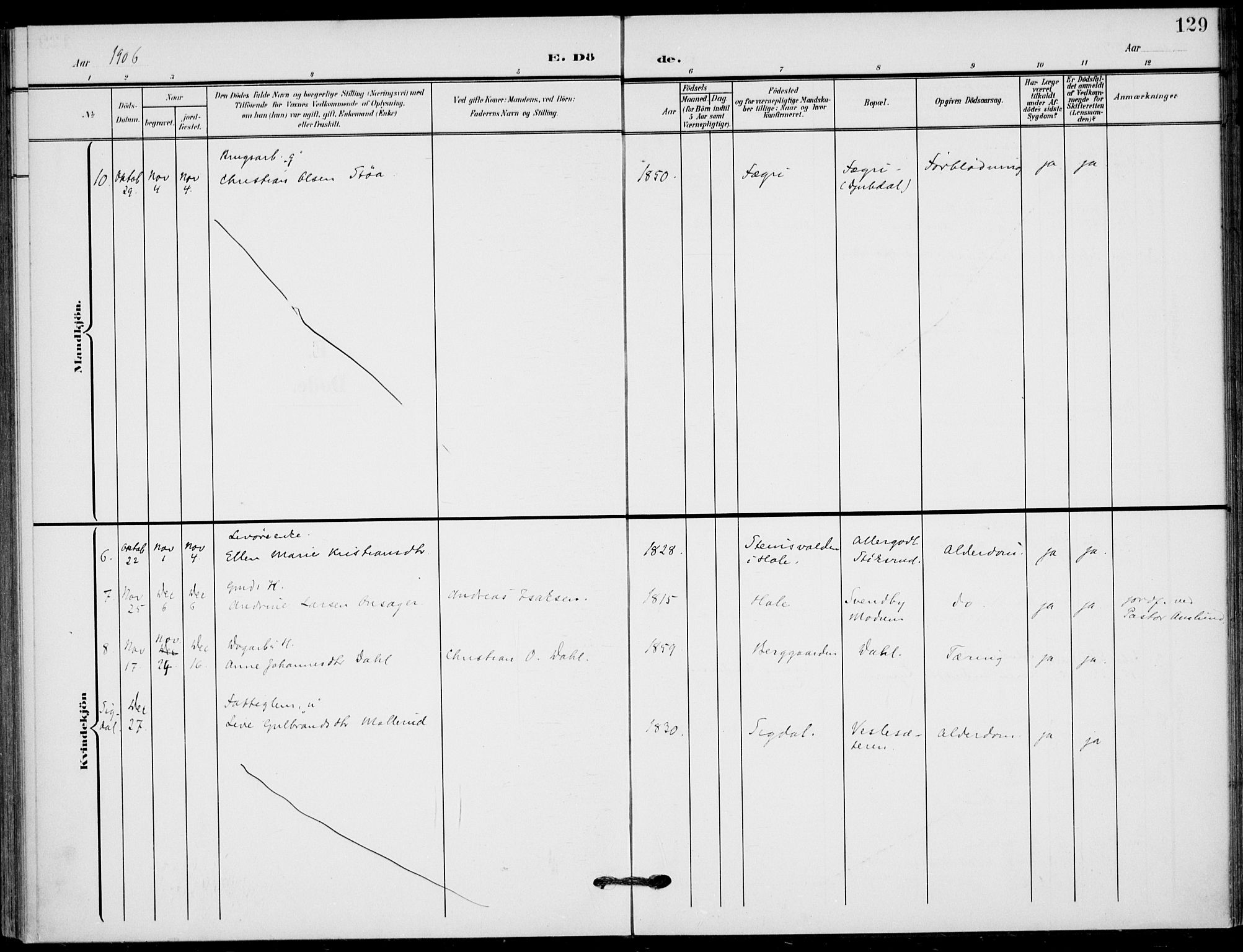 Hole kirkebøker, SAKO/A-228/F/Fb/L0003: Parish register (official) no. II 3, 1906-1916, p. 129