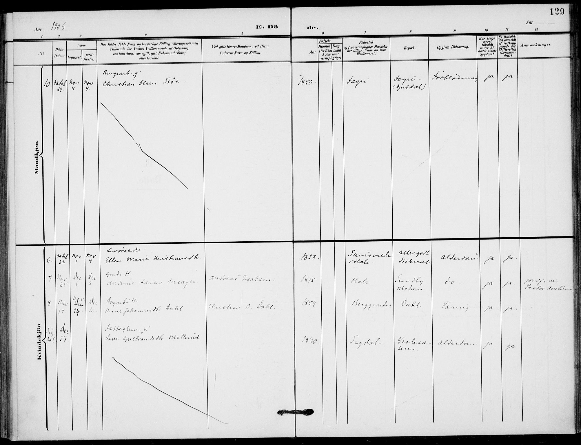 Hole kirkebøker, AV/SAKO-A-228/F/Fb/L0003: Parish register (official) no. II 3, 1906-1916, p. 129