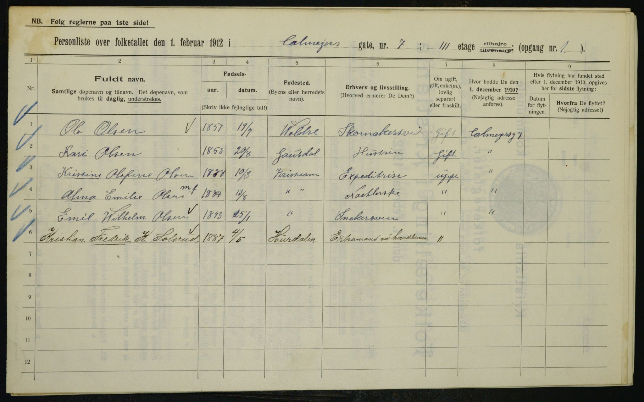 OBA, Municipal Census 1912 for Kristiania, 1912, p. 11267