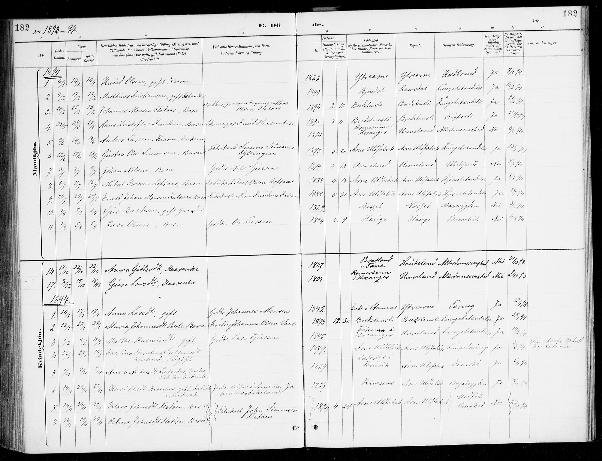 Haus sokneprestembete, SAB/A-75601/H/Haa/Haad/L0001: Parish register (official) no. D 1, 1887-1898, p. 182