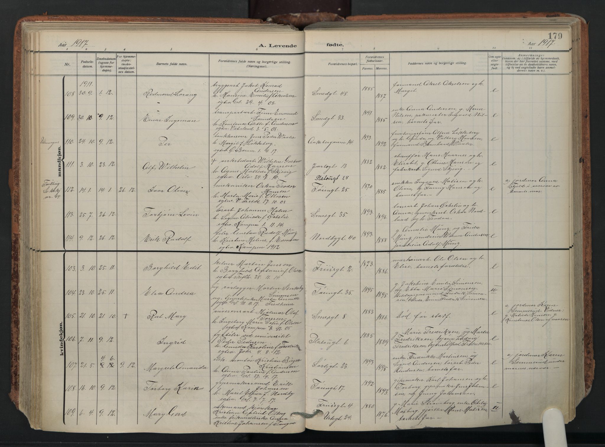 Grønland prestekontor Kirkebøker, AV/SAO-A-10848/F/Fa/L0018: Parish register (official) no. 18, 1911-1945, p. 179