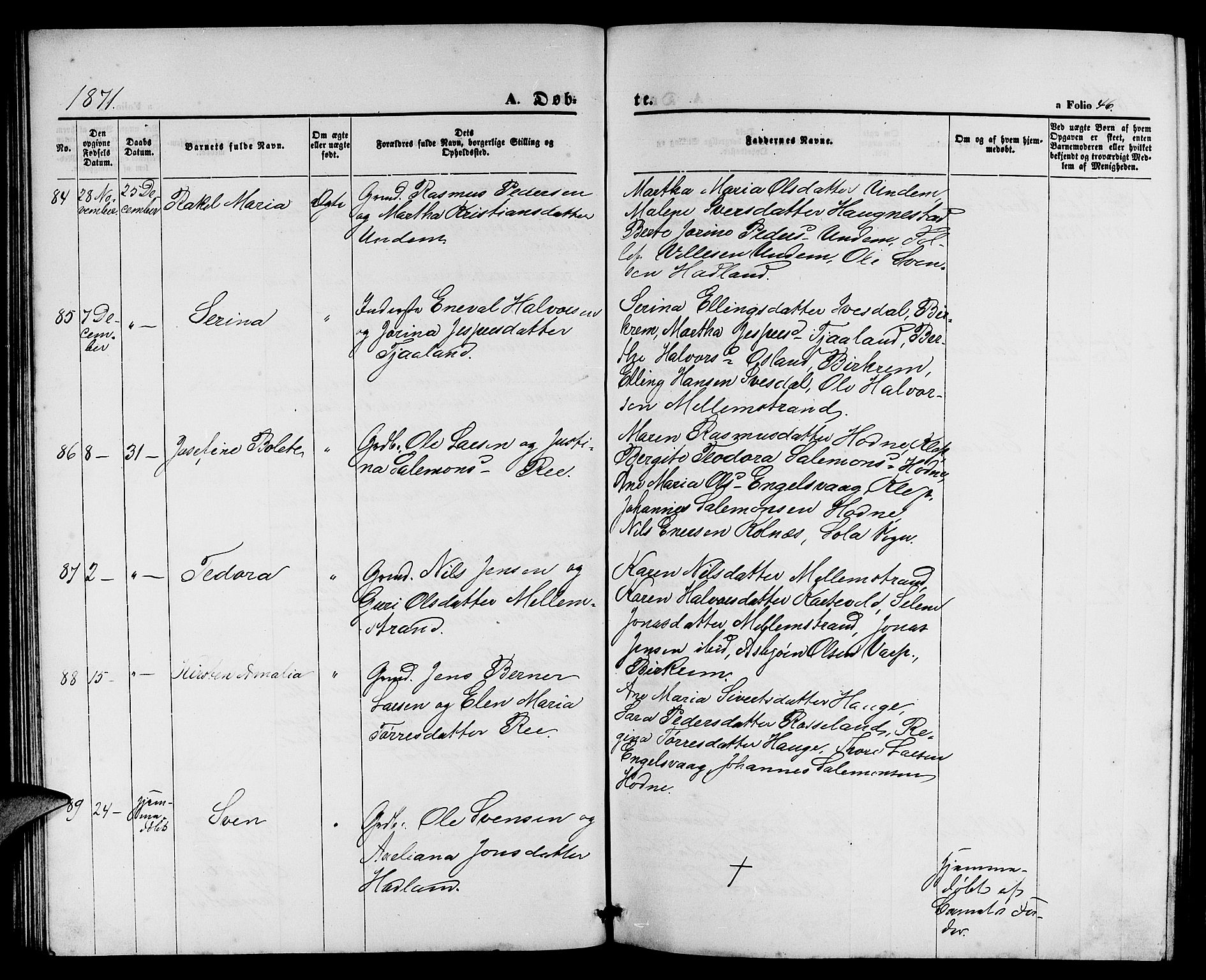 Lye sokneprestkontor, AV/SAST-A-101794/001/30BB/L0004: Parish register (copy) no. B 4, 1868-1878, p. 46