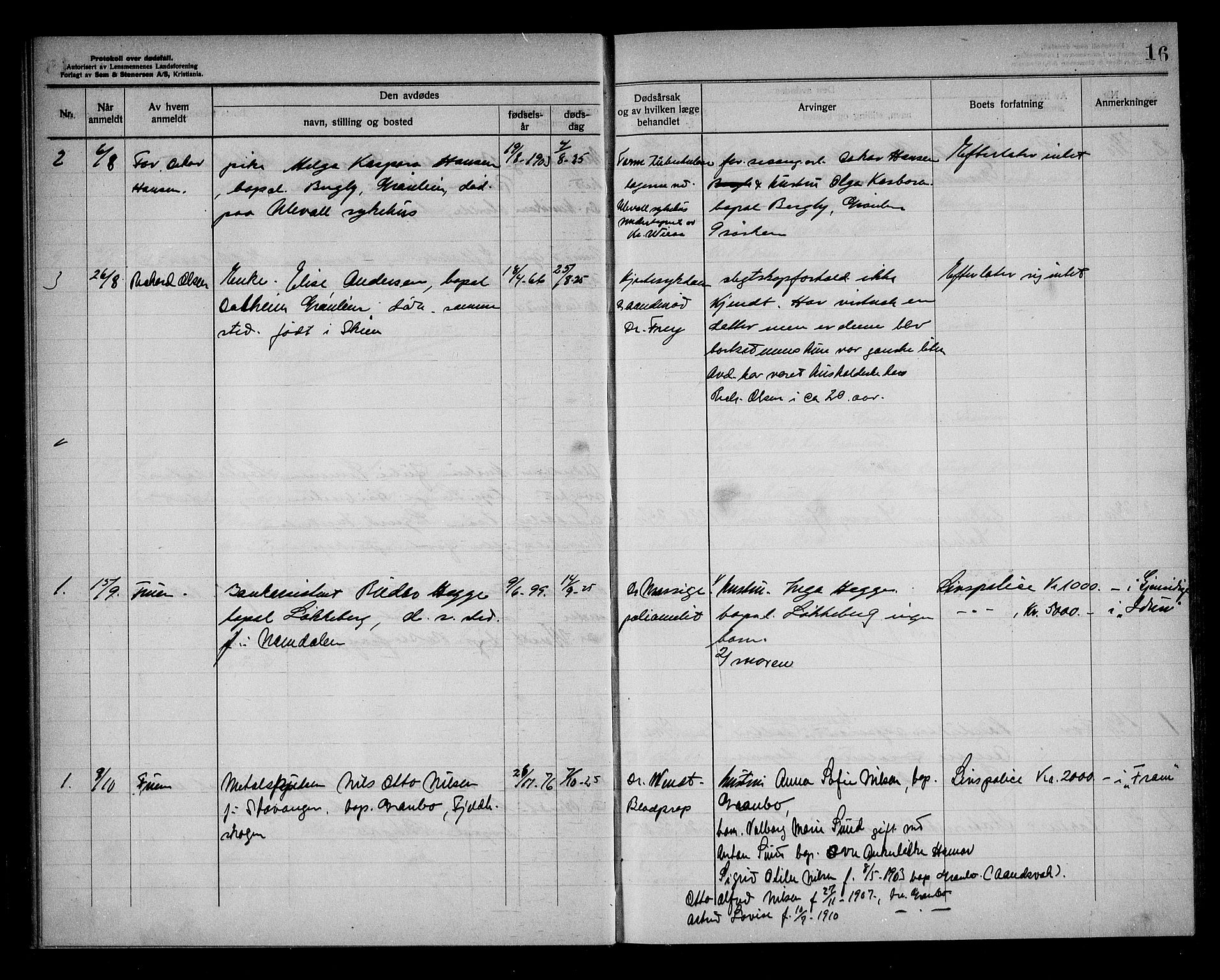 Lørenskog lensmannskontor, SAO/A-10551/H/Ha/L0001: Dødsfallsprotokoll, 1922-1933, p. 16