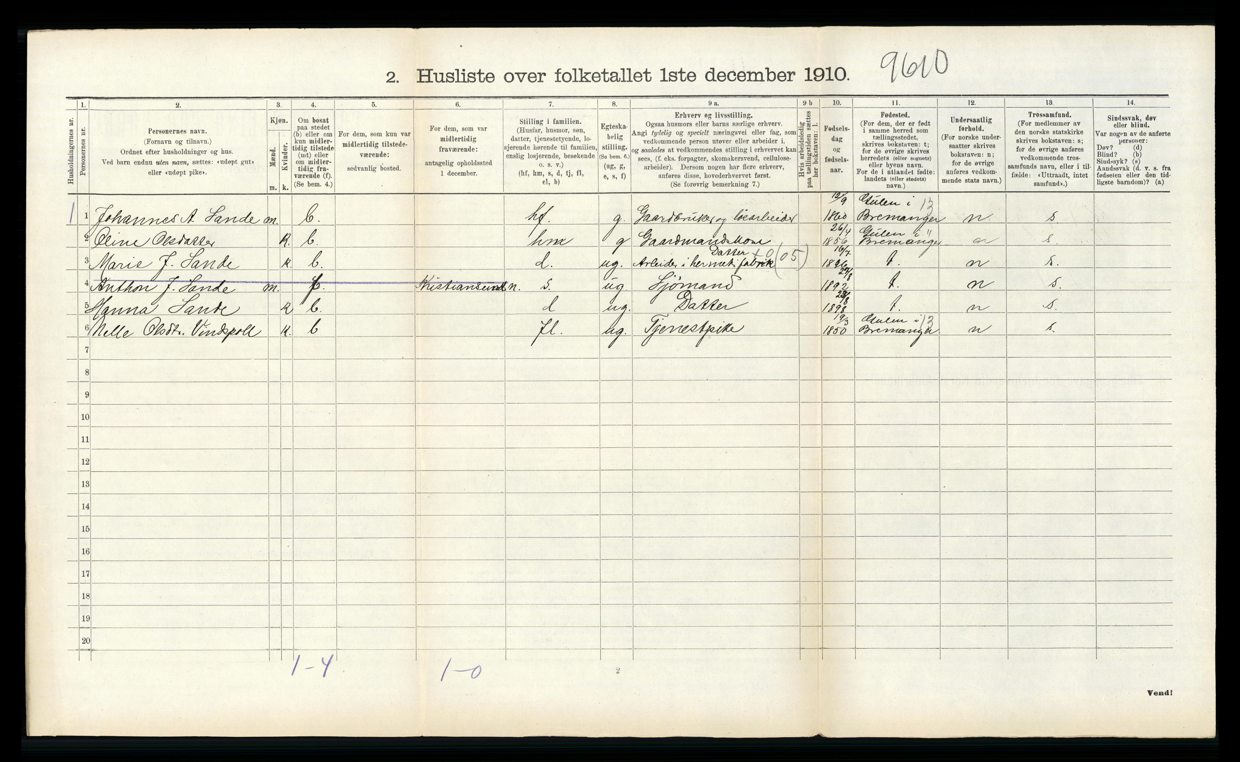 RA, 1910 census for Kinn, 1910, p. 435