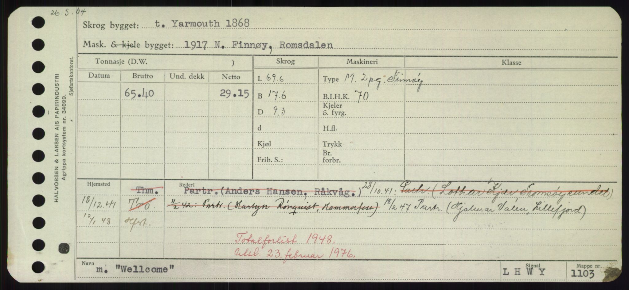 Sjøfartsdirektoratet med forløpere, Skipsmålingen, RA/S-1627/H/Hd/L0042: Fartøy, Vi-We, p. 263