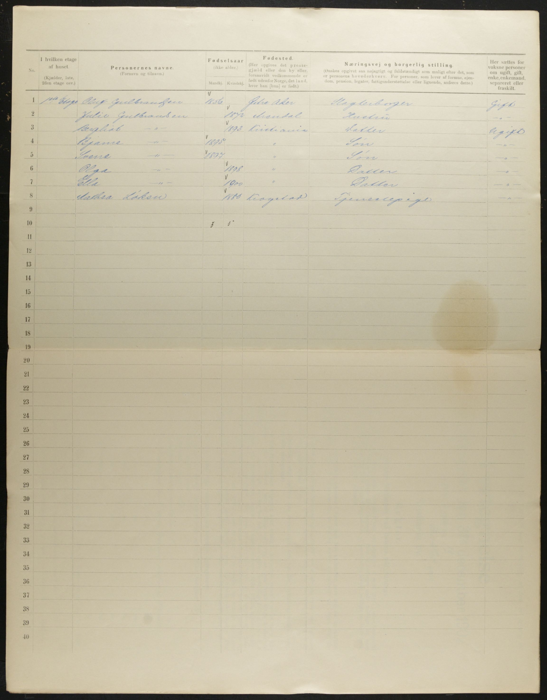 OBA, Municipal Census 1901 for Kristiania, 1901, p. 1129