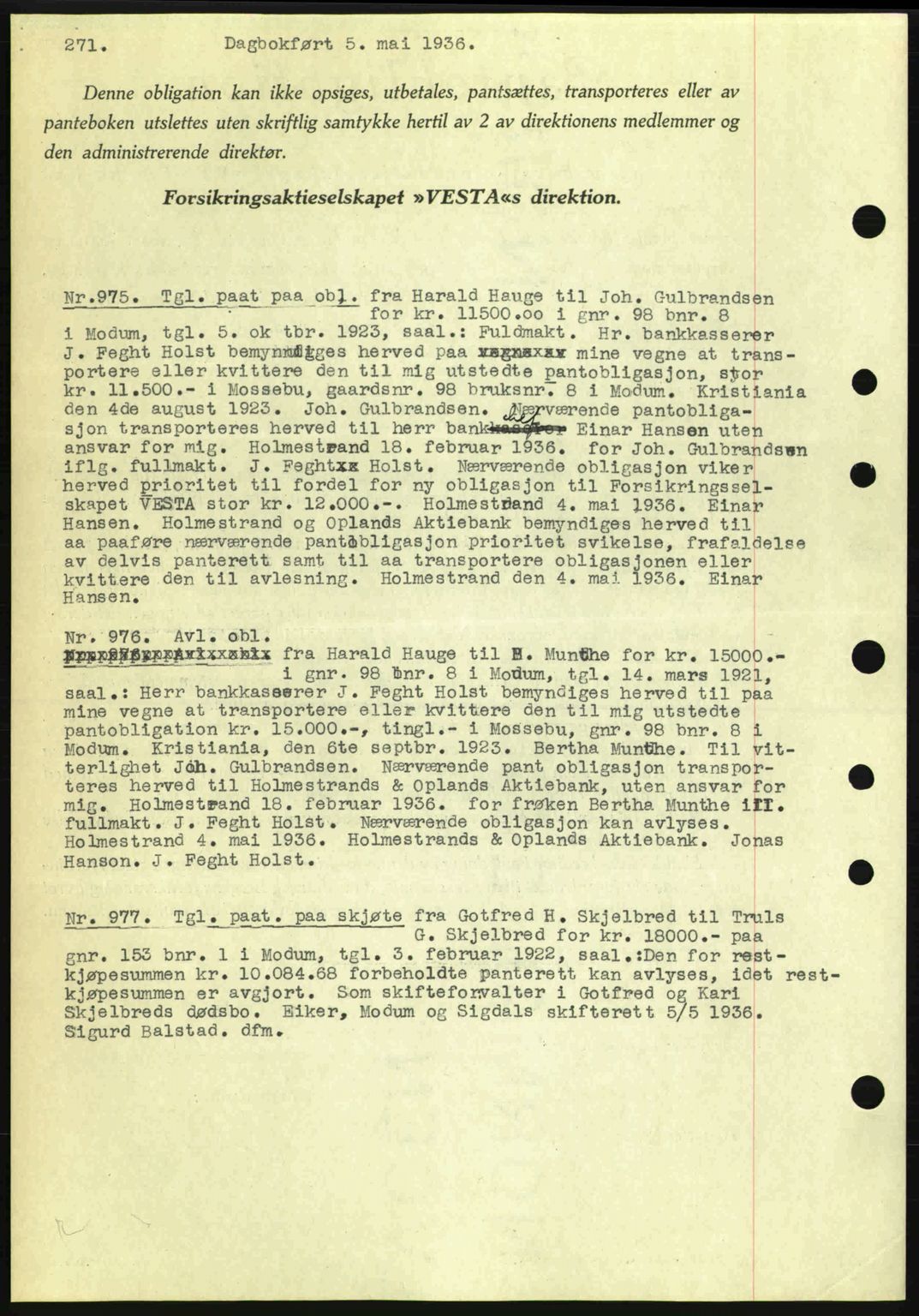 Eiker, Modum og Sigdal sorenskriveri, SAKO/A-123/G/Ga/Gab/L0032: Mortgage book no. A2, 1936-1936, Diary no: : 975/1936
