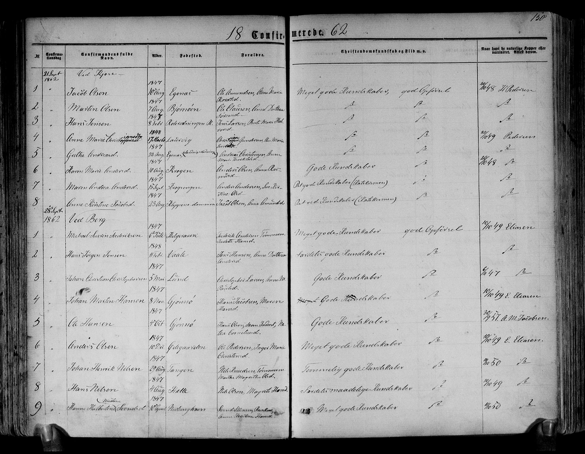 Brunlanes kirkebøker, SAKO/A-342/F/Fa/L0005: Parish register (official) no. I 5, 1862-1877, p. 150