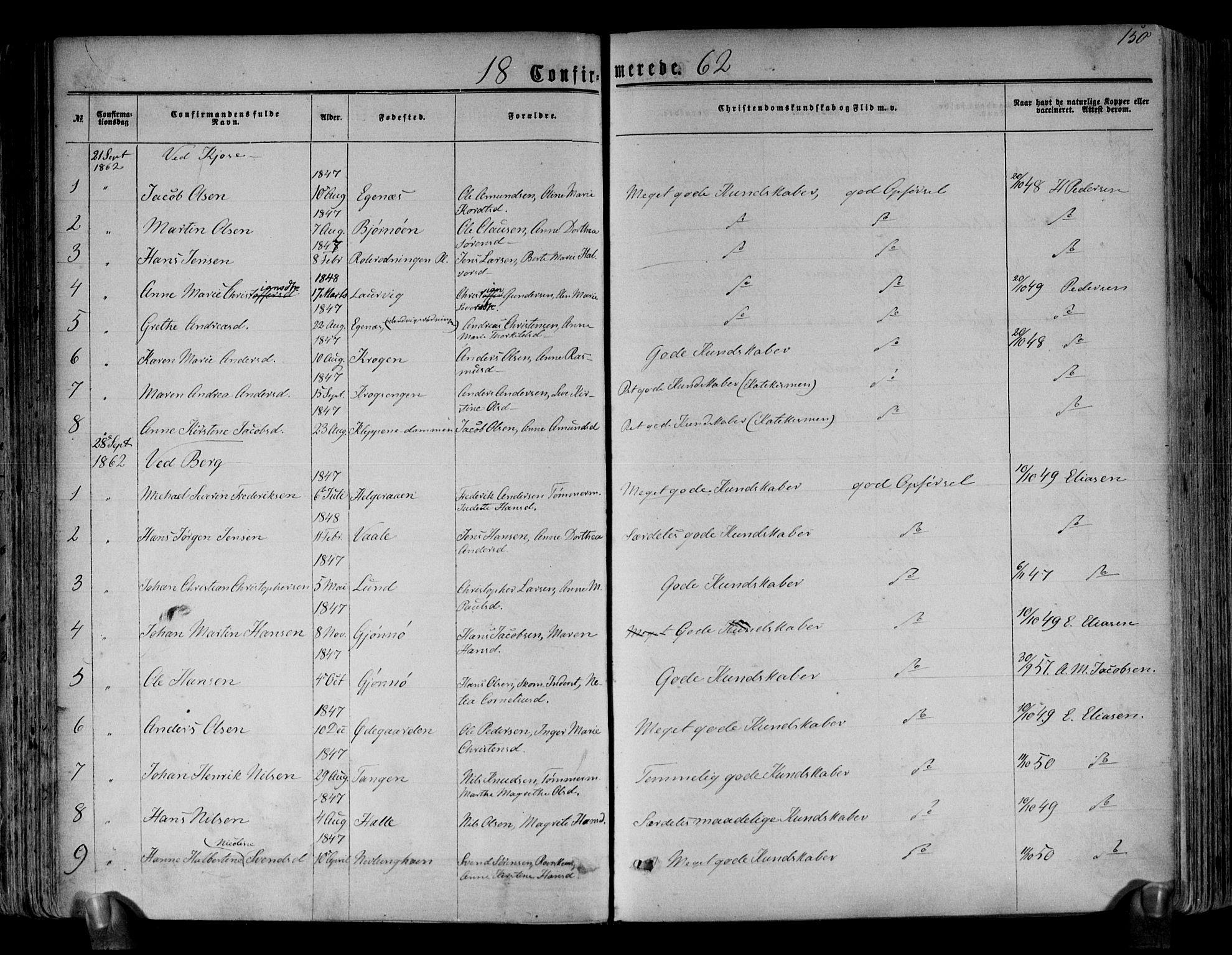 Brunlanes kirkebøker, AV/SAKO-A-342/F/Fa/L0005: Parish register (official) no. I 5, 1862-1877, p. 150