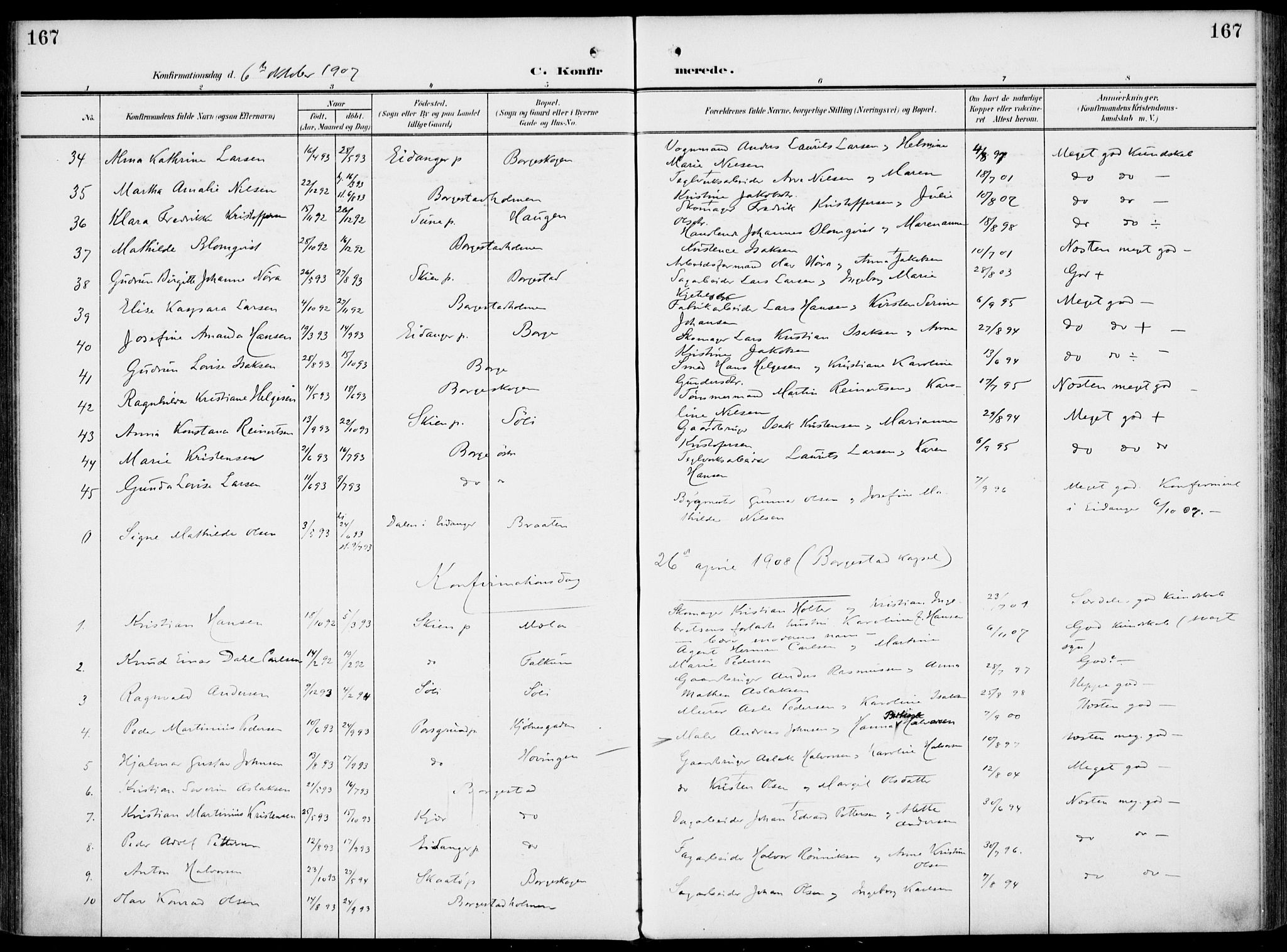 Gjerpen kirkebøker, SAKO/A-265/F/Fa/L0012: Parish register (official) no. I 12, 1905-1913, p. 167