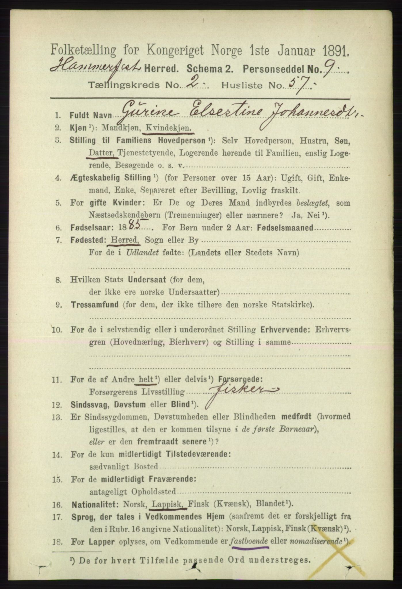 RA, 1891 census for 2016 Hammerfest, 1891, p. 986