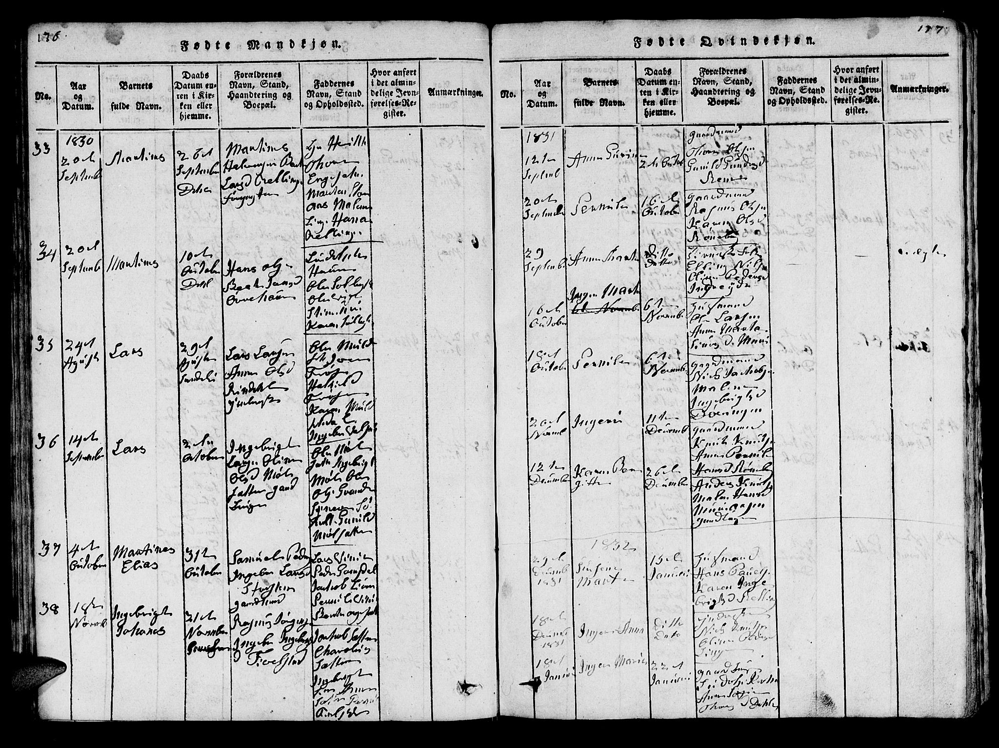 Ministerialprotokoller, klokkerbøker og fødselsregistre - Møre og Romsdal, SAT/A-1454/519/L0246: Parish register (official) no. 519A05, 1817-1834, p. 176-177