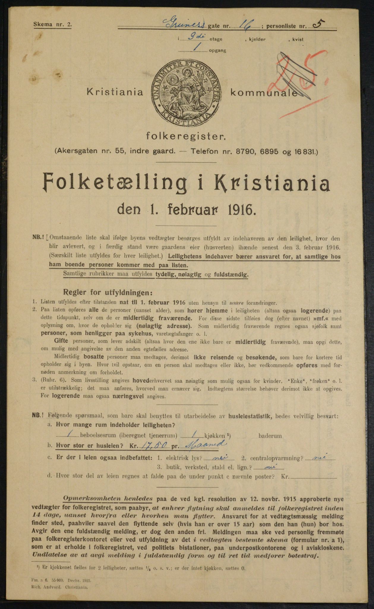 OBA, Municipal Census 1916 for Kristiania, 1916, p. 31670