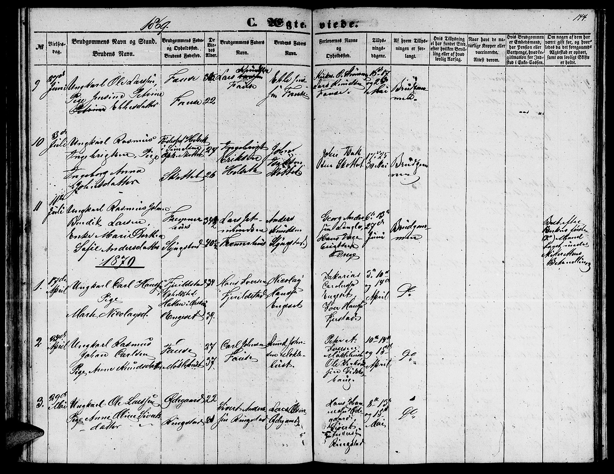 Ministerialprotokoller, klokkerbøker og fødselsregistre - Møre og Romsdal, AV/SAT-A-1454/520/L0291: Parish register (copy) no. 520C03, 1854-1881, p. 144