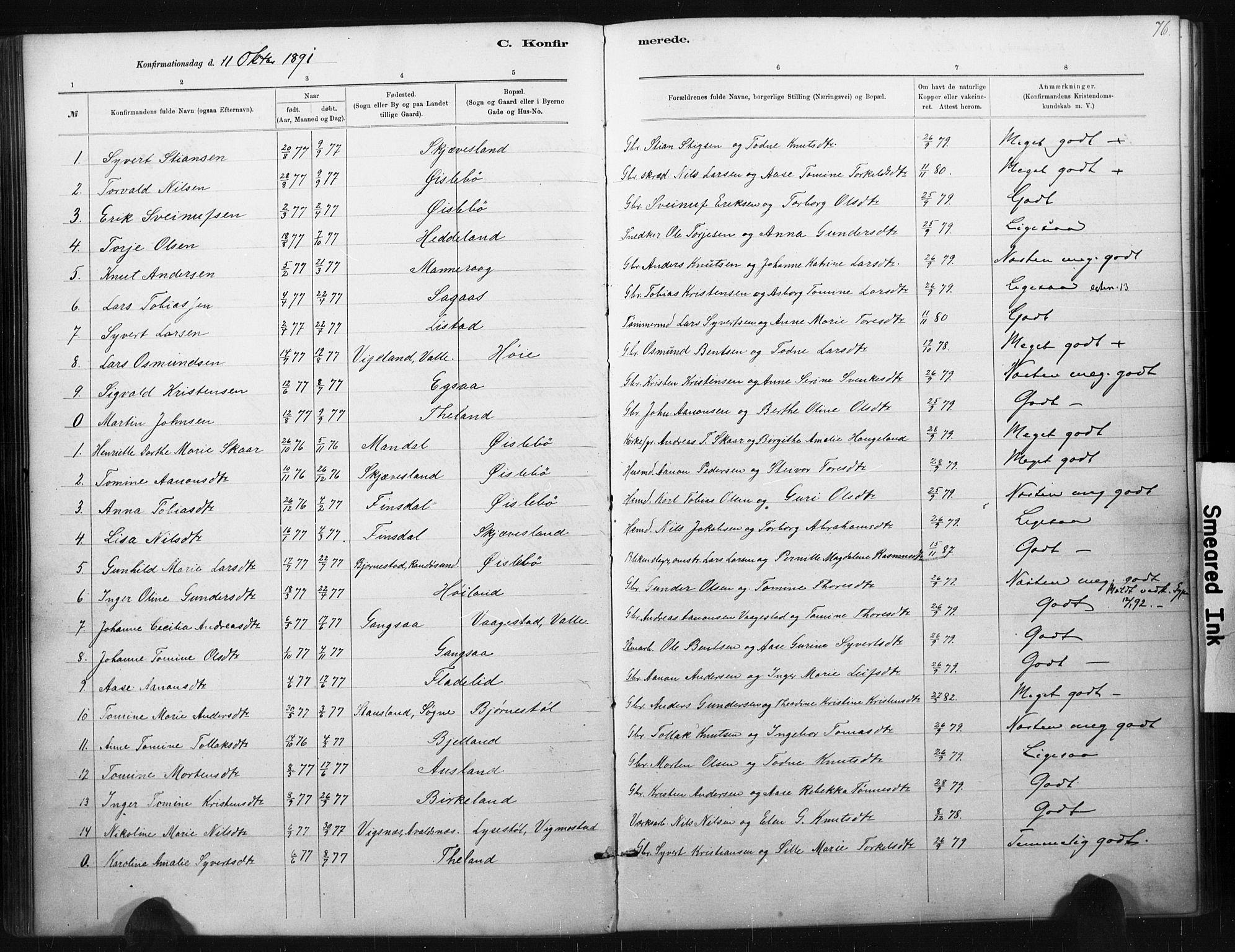 Holum sokneprestkontor, AV/SAK-1111-0022/F/Fa/Fac/L0004: Parish register (official) no. A 4, 1884-1907, p. 76